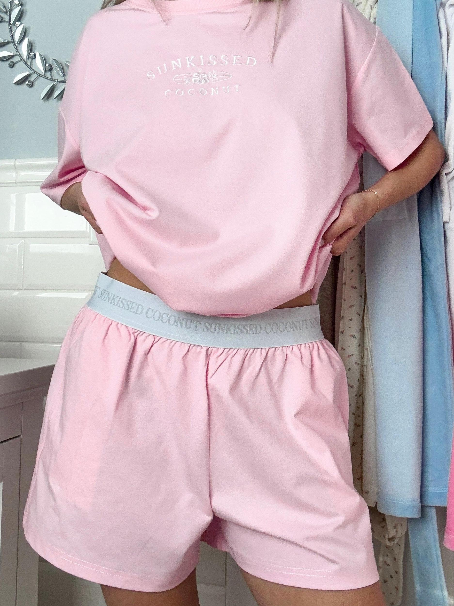 Blair Pink Basic Watercolor Embroider Tee Product Image