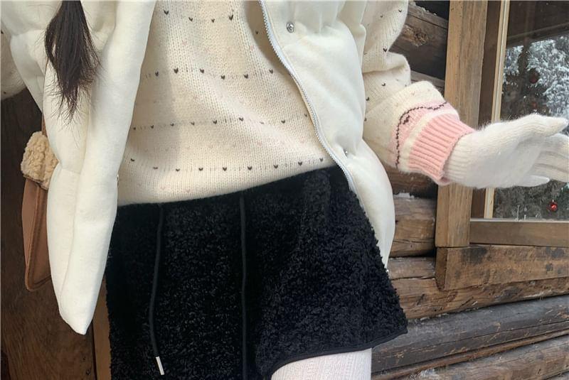 Drawstring Waist Plain Fleece Wide Leg Shorts Product Image