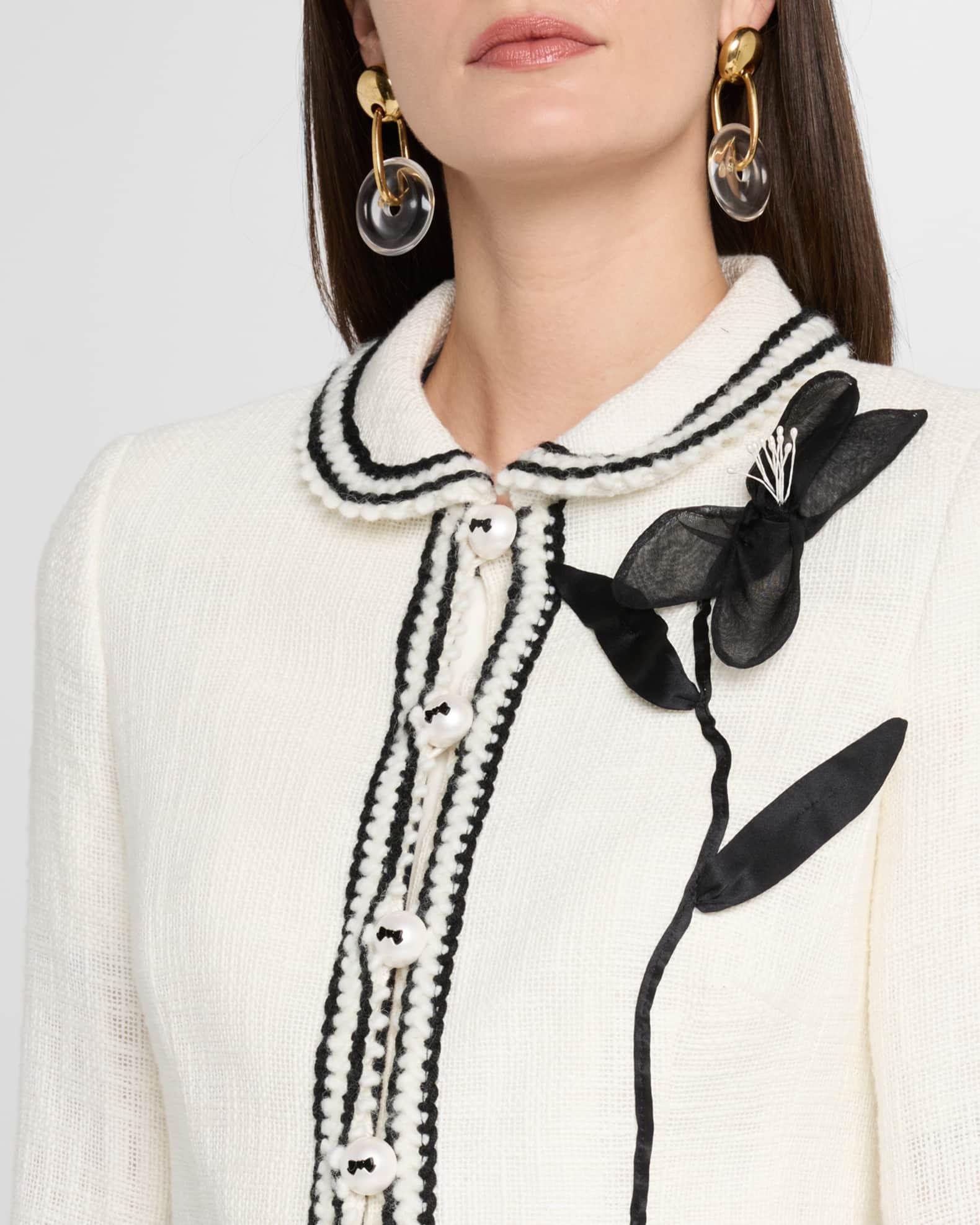Peter-Pan Collar Cotton-Blend Jacket With Flower Product Image