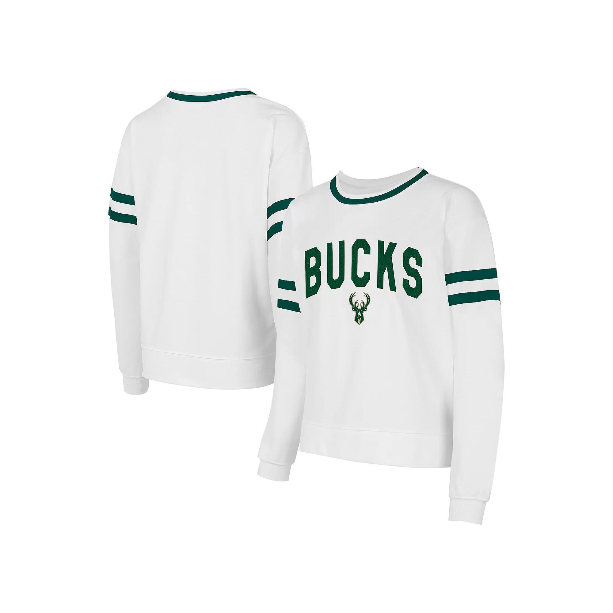 Women's Concepts Sport  White Milwaukee Bucks Borough Pullover Sweatshirt, Size: Large Product Image