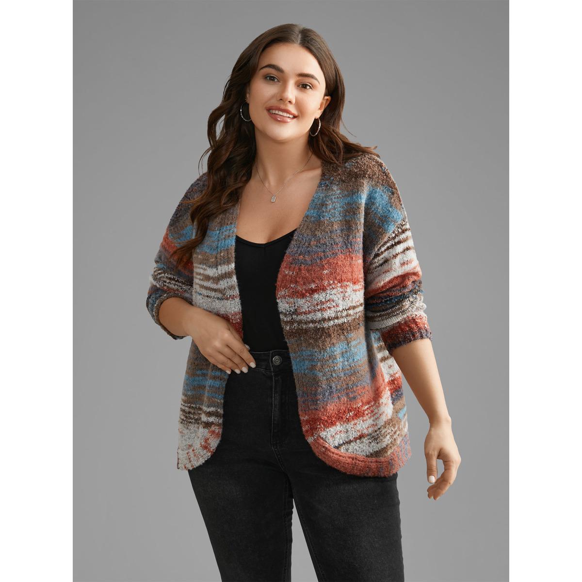 Plus Size Ombre Open Front Curved Hem Cardigan Rust Women Casual Loose Long Sleeve Everyday Cardigans BloomChic 10/M Product Image