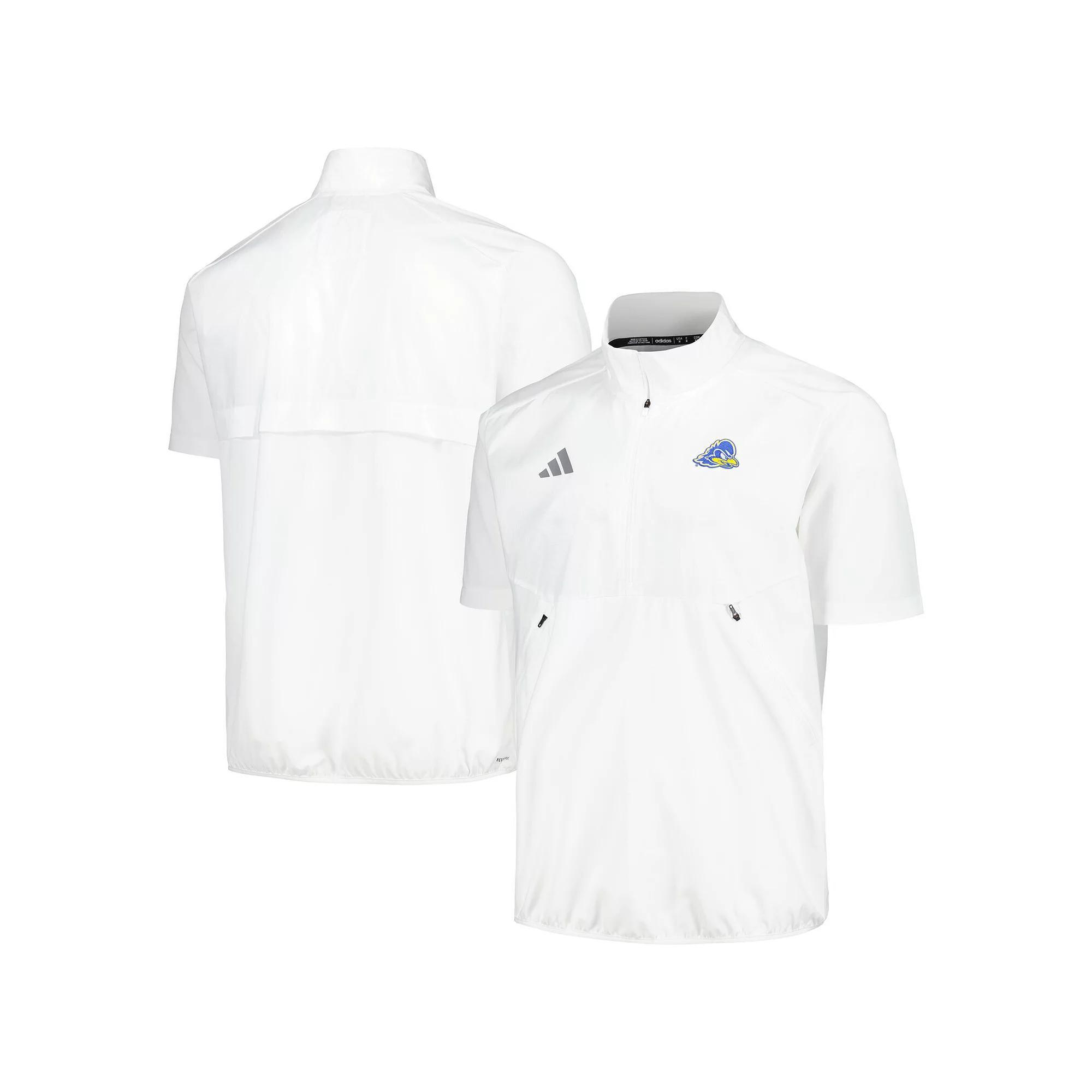 Men's adidas White Delaware Fightin' Blue Hens Sideline AEROREADY Raglan Short Sleeve Quarter-Zip Jacket, Size: Large Product Image