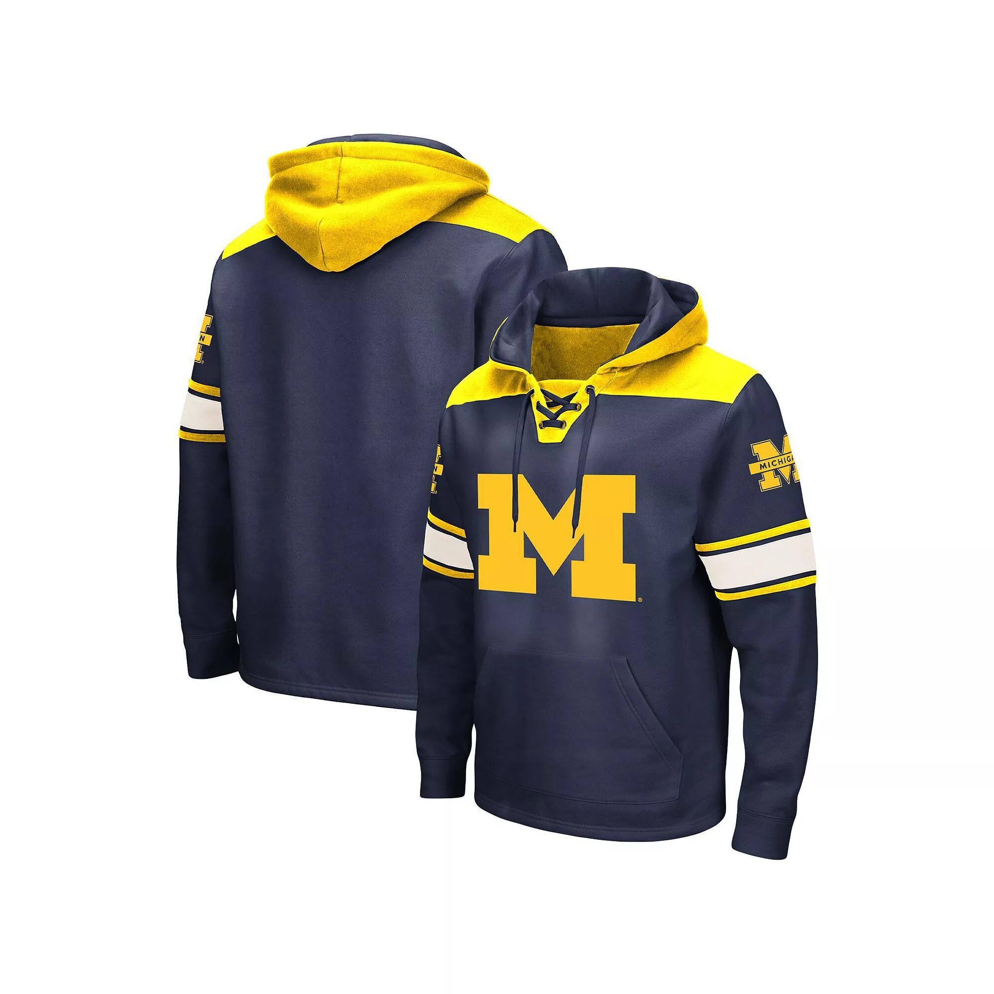 Mens Colosseum Michigan Wolverines Big & Tall Hockey Lace-Up Pullover Hoodie Blue Product Image