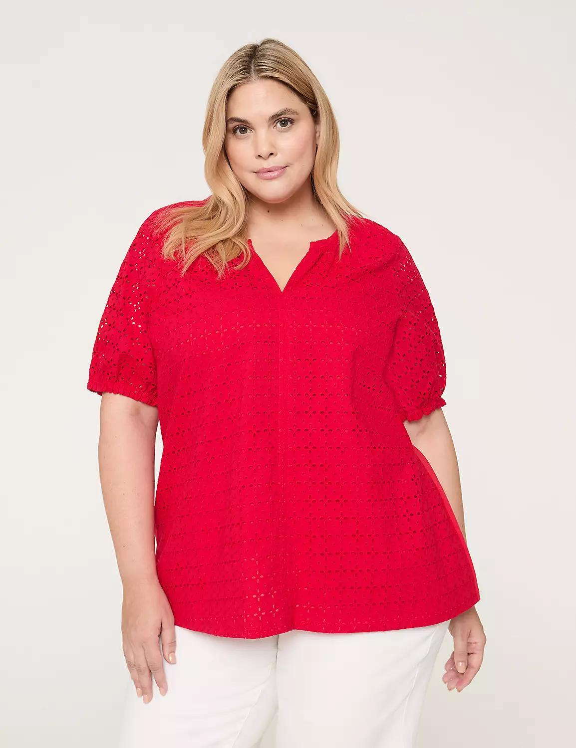 Eyelet & Knit Notch-Neck Top Product Image