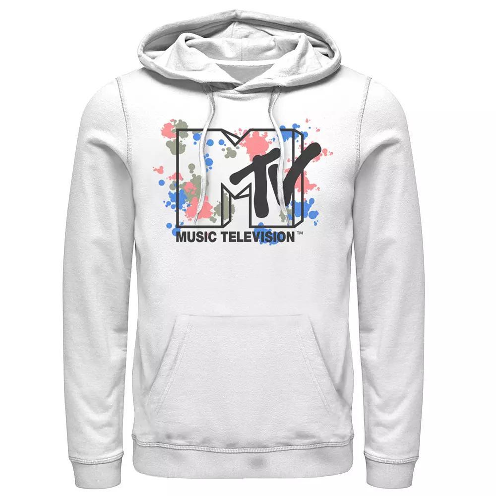 Men's MTV Logo Minimalist Paint Splat Hoodie, Size: Small, White Product Image