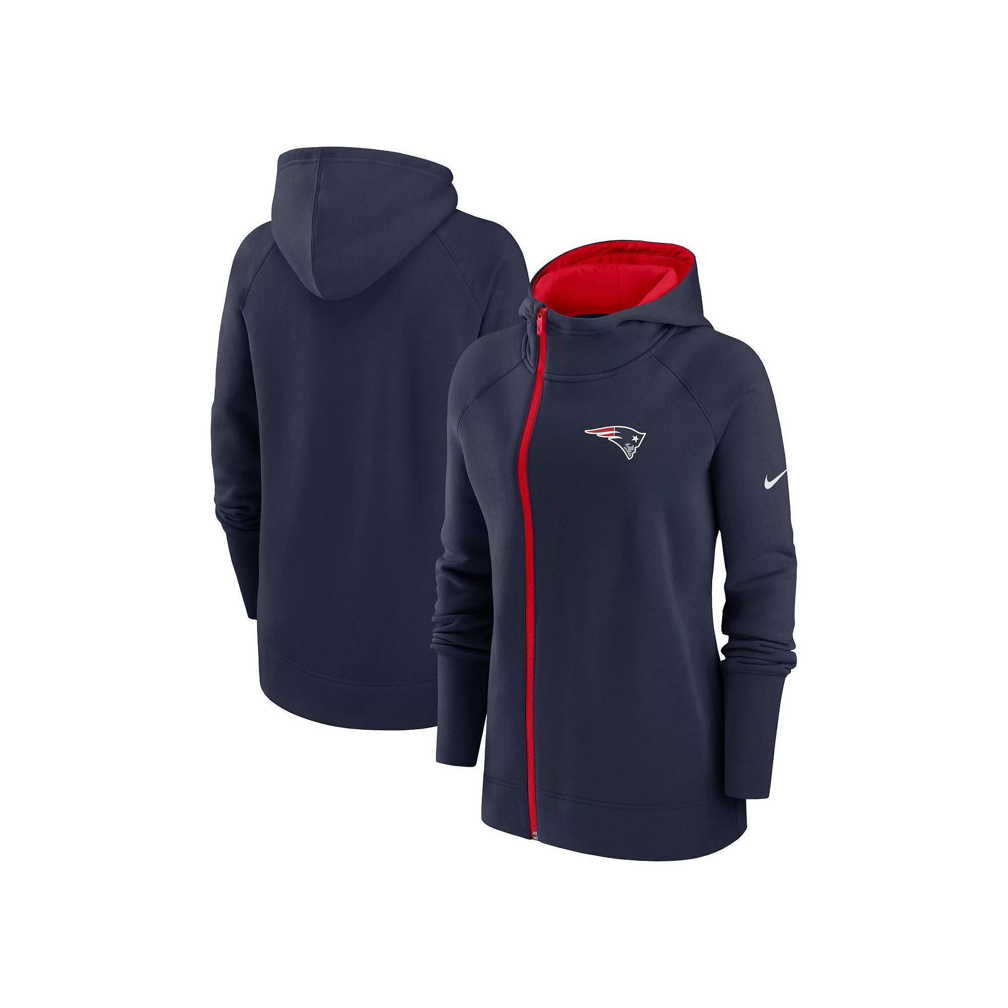 Women's Nike  Navy New England Patriots Asymmetrical Raglan Full-Zip Hoodie, Size: 2XL, Blue Product Image