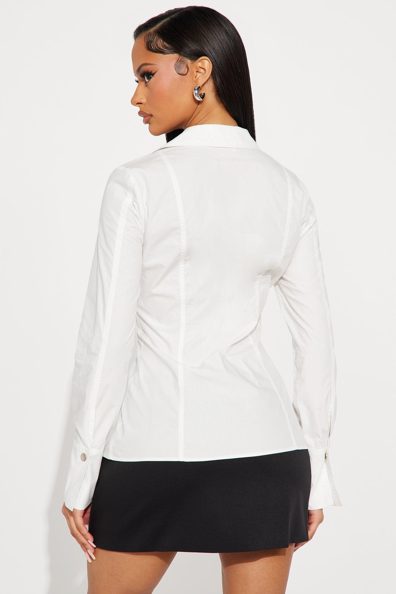 You Know Me Lace Up Poplin Shirt - White Product Image