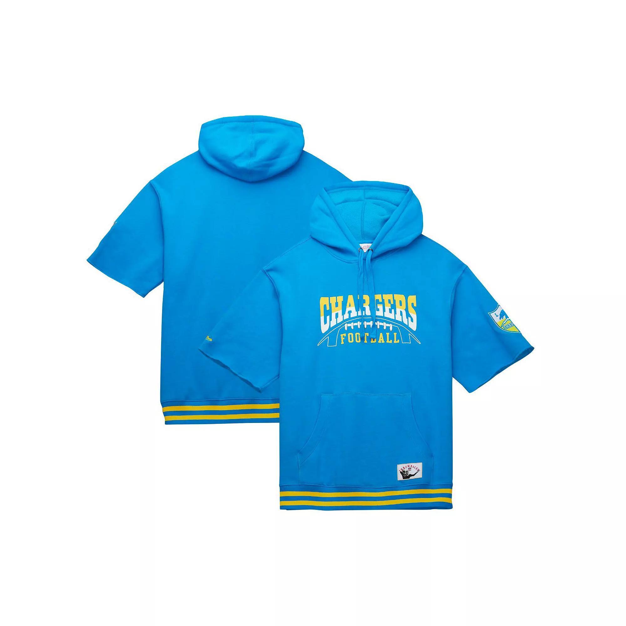 Men's Mitchell & Ness Powder Blue Los Angeles Chargers Pre-Game Short Sleeve Pullover Hoodie, Size: XL, Light Product Image