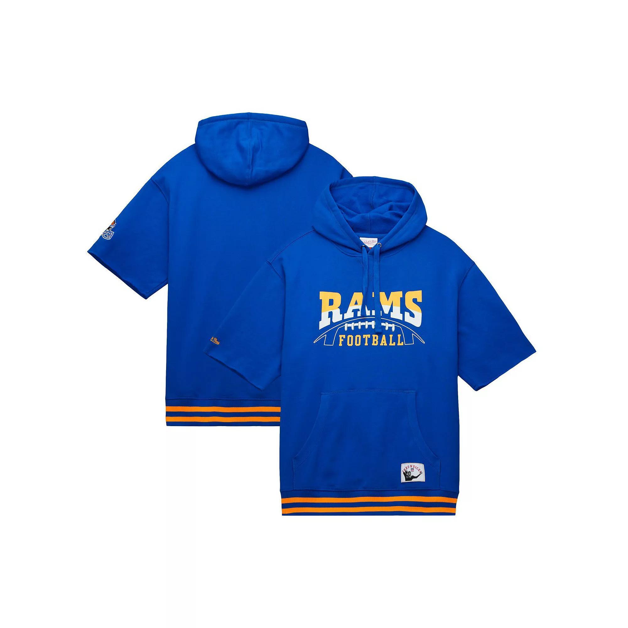 Men's Mitchell & Ness Royal Los Angeles Rams Pre-Game Short Sleeve Pullover Hoodie, Size: Small, Blue Product Image