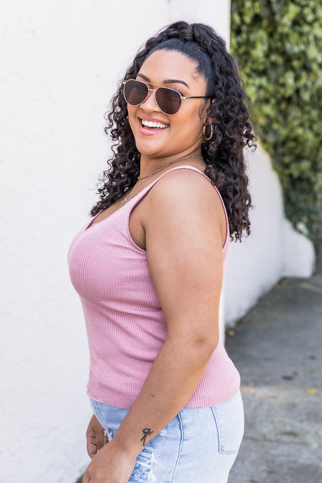 Another Chance Pink Notched V-Neck Sweater Tank FINAL SALE Product Image