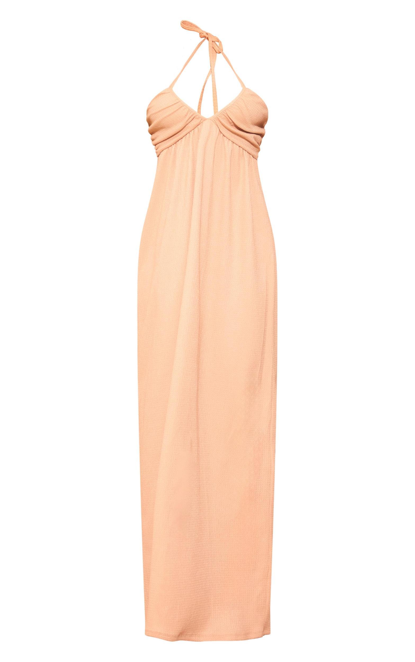 Camel Textured Cross Halterneck Maxi Dress Product Image