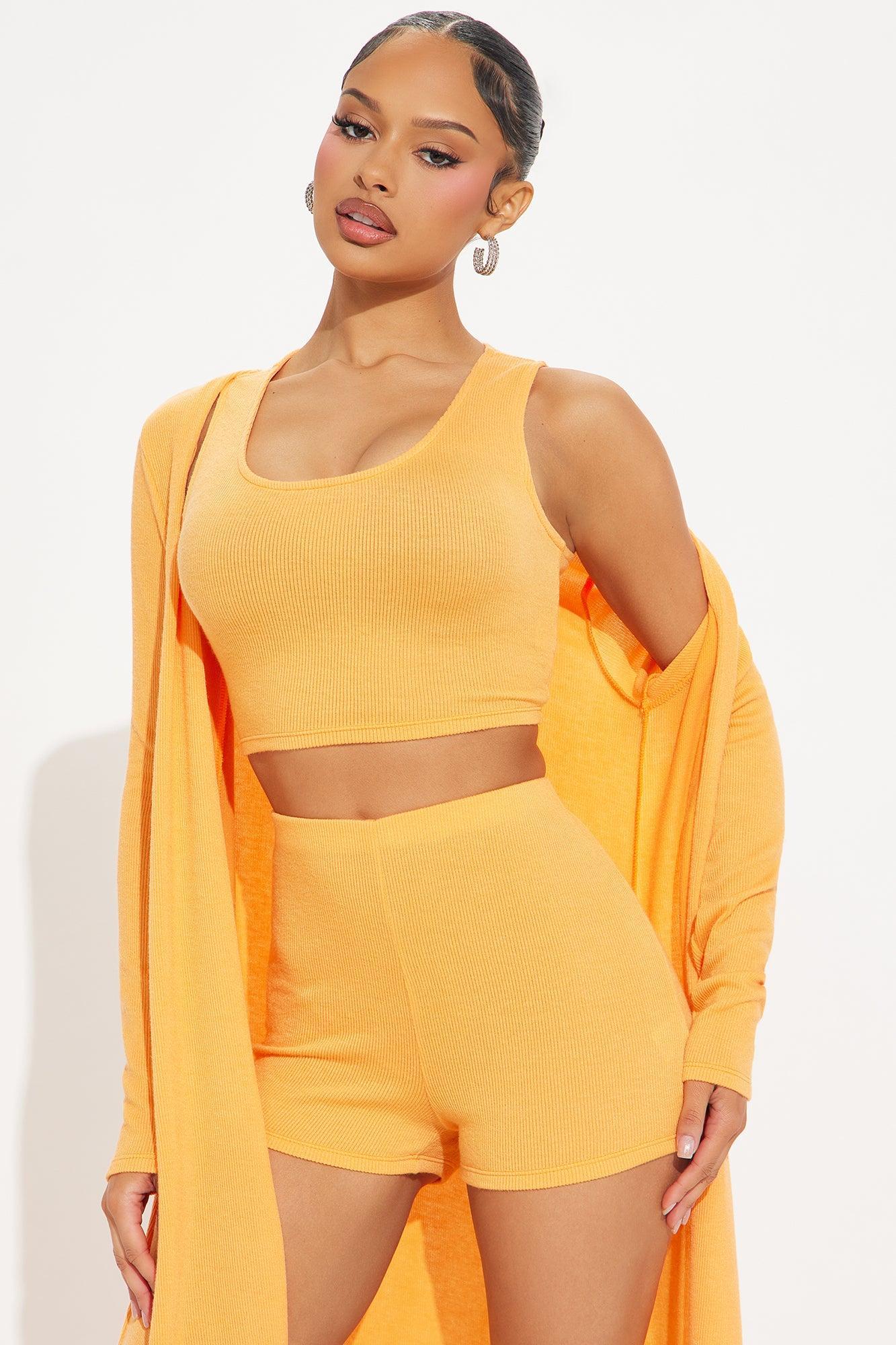 Leylani Ribbed 3 Piece Short Set - Orange Product Image