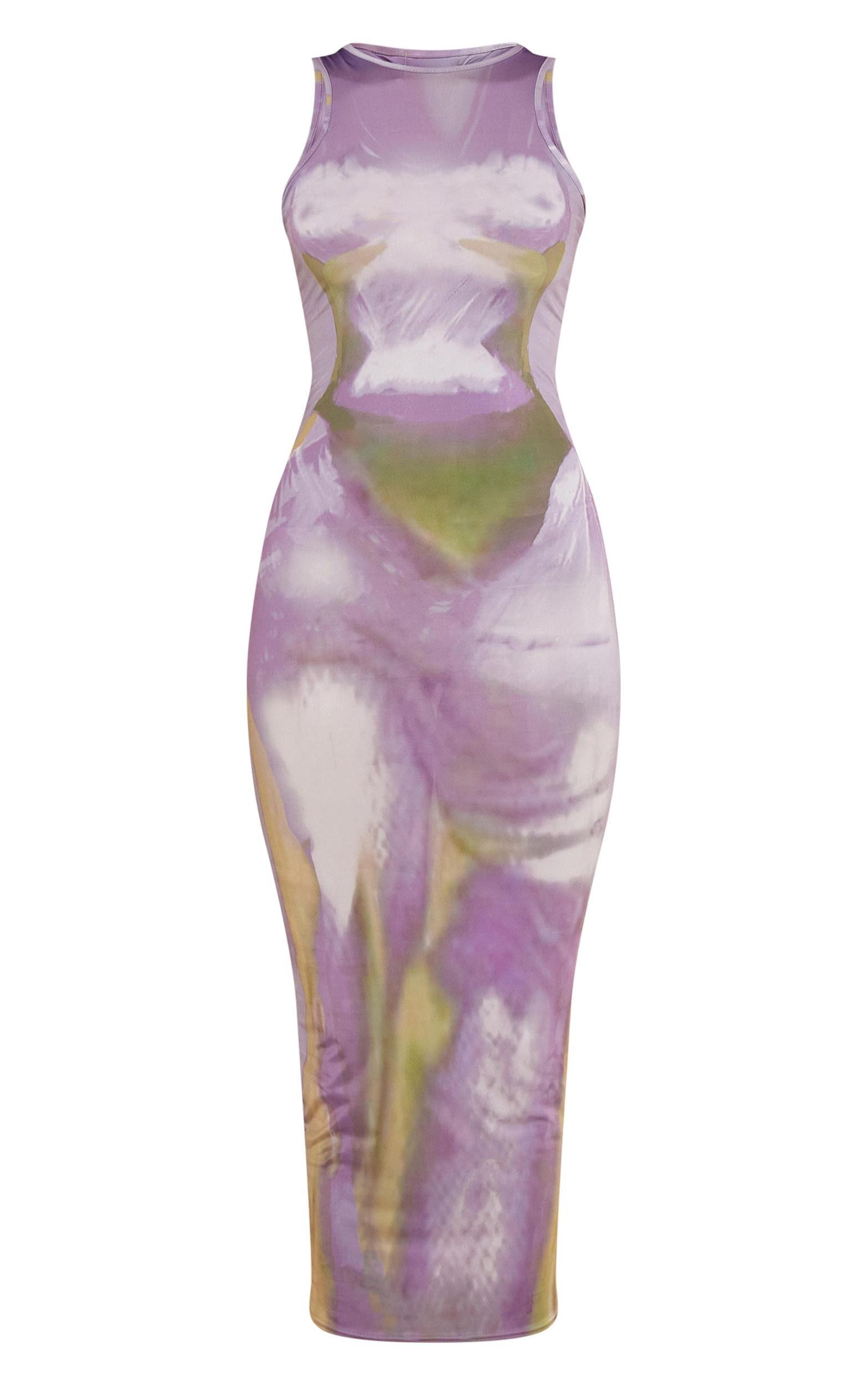Lilac Abstract Body Print Racer Midaxi Dress Product Image