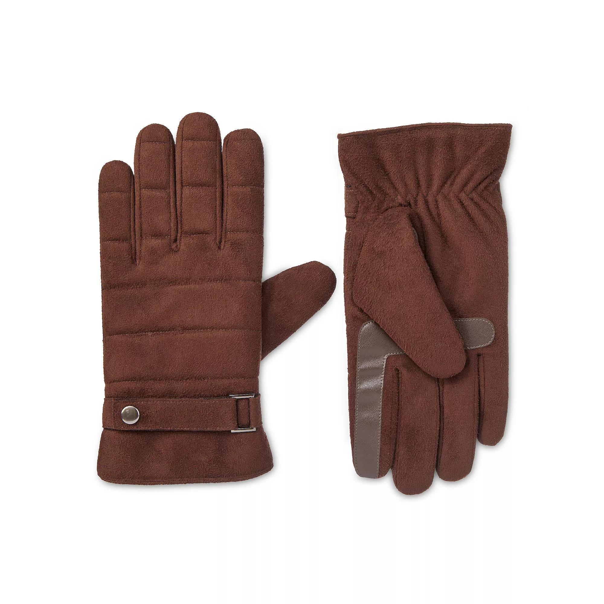 Men's isotoner Quilted Microsuede Water Resistant and Touchscreen Gloves, Size: Large, Brown Product Image