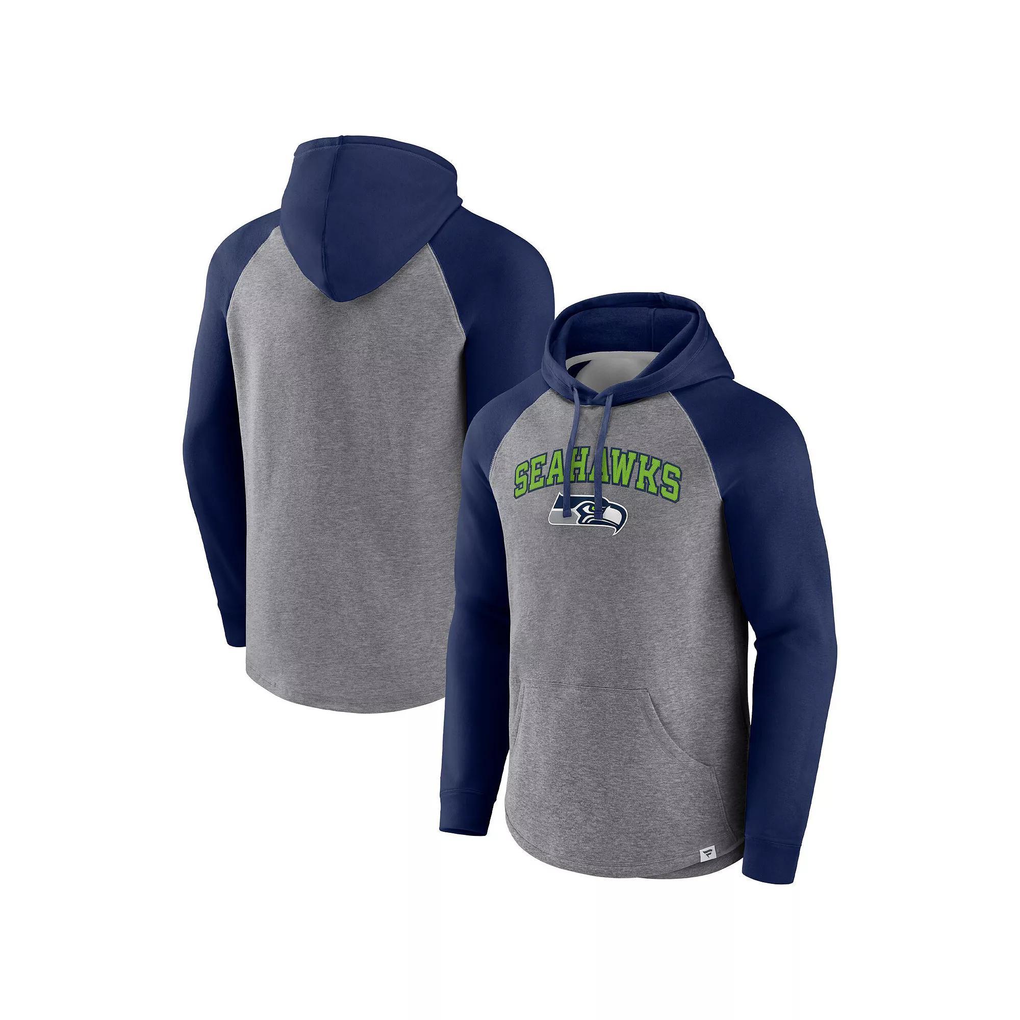 Mens Fanatics Branded Heathered Gray/Navy New England Patriots By Design Raglan Pullover Hoodie Product Image