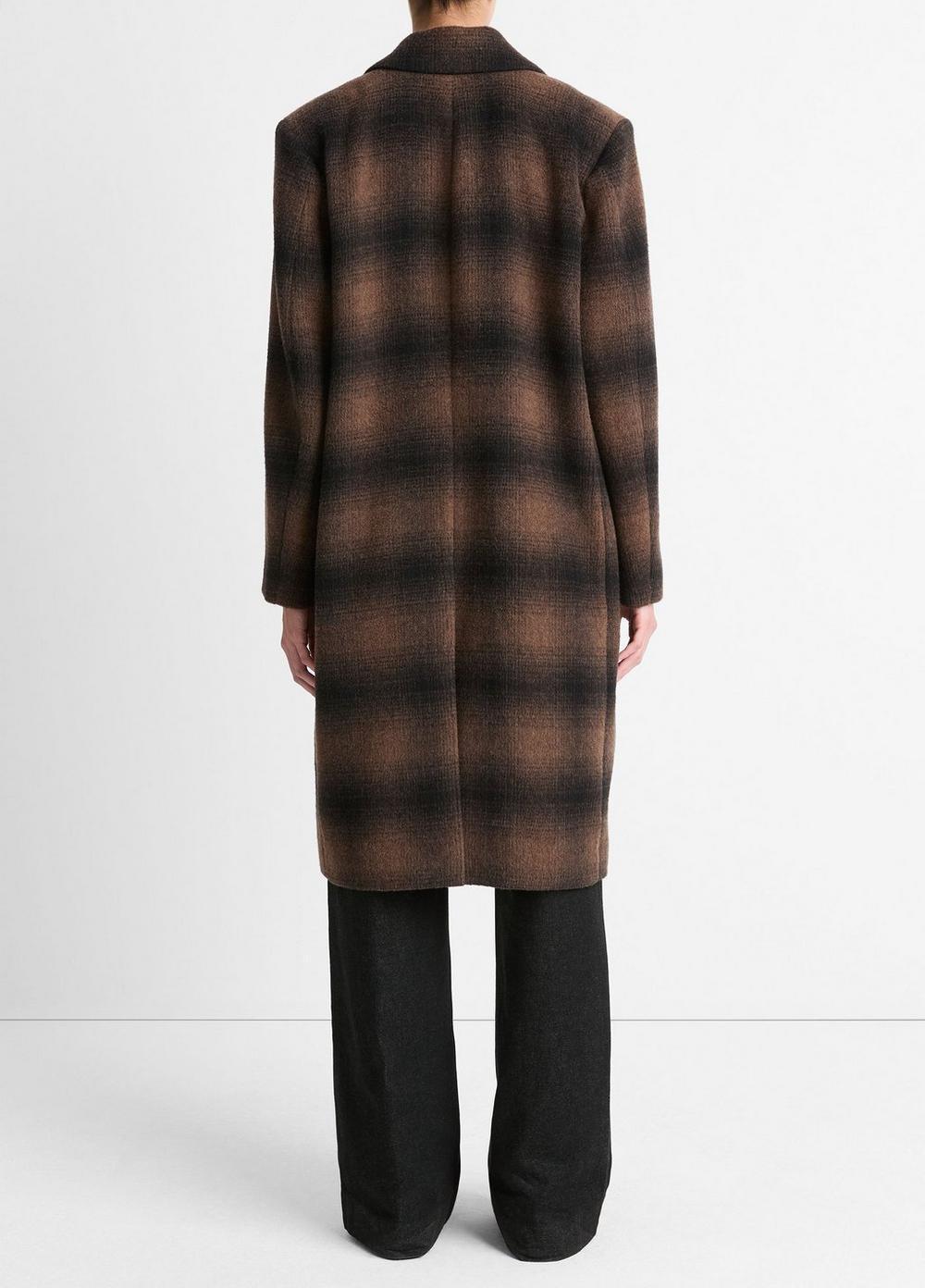 Womens Shadow Plaid Italian Wool-Blend Car Coat, Deep Walnut, Size S Vince Product Image
