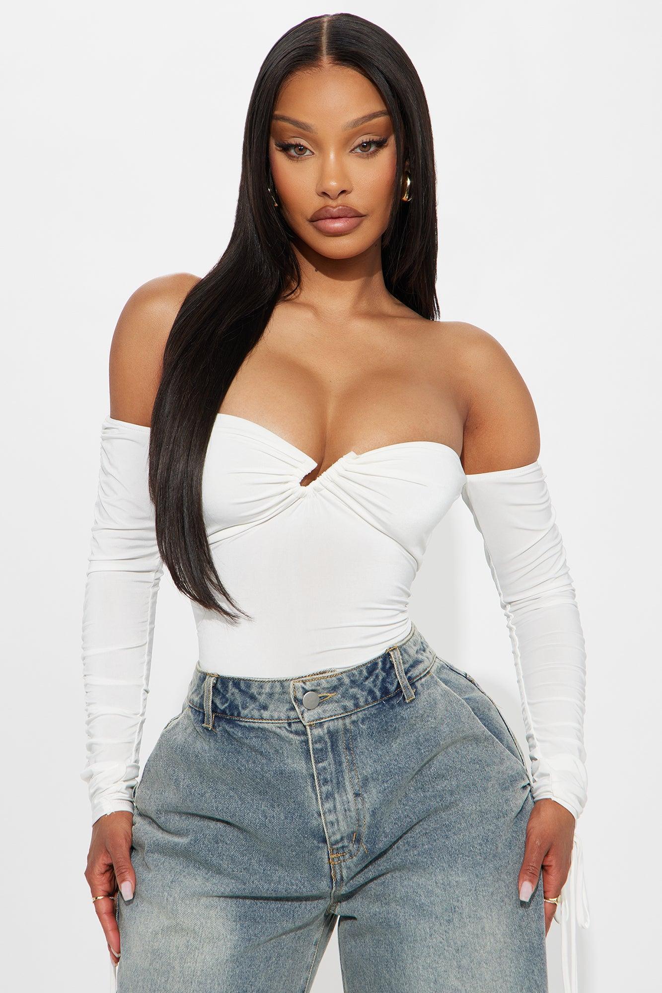 Mesmerizing Day Ruched Off Shoulder Bodysuit - White Product Image