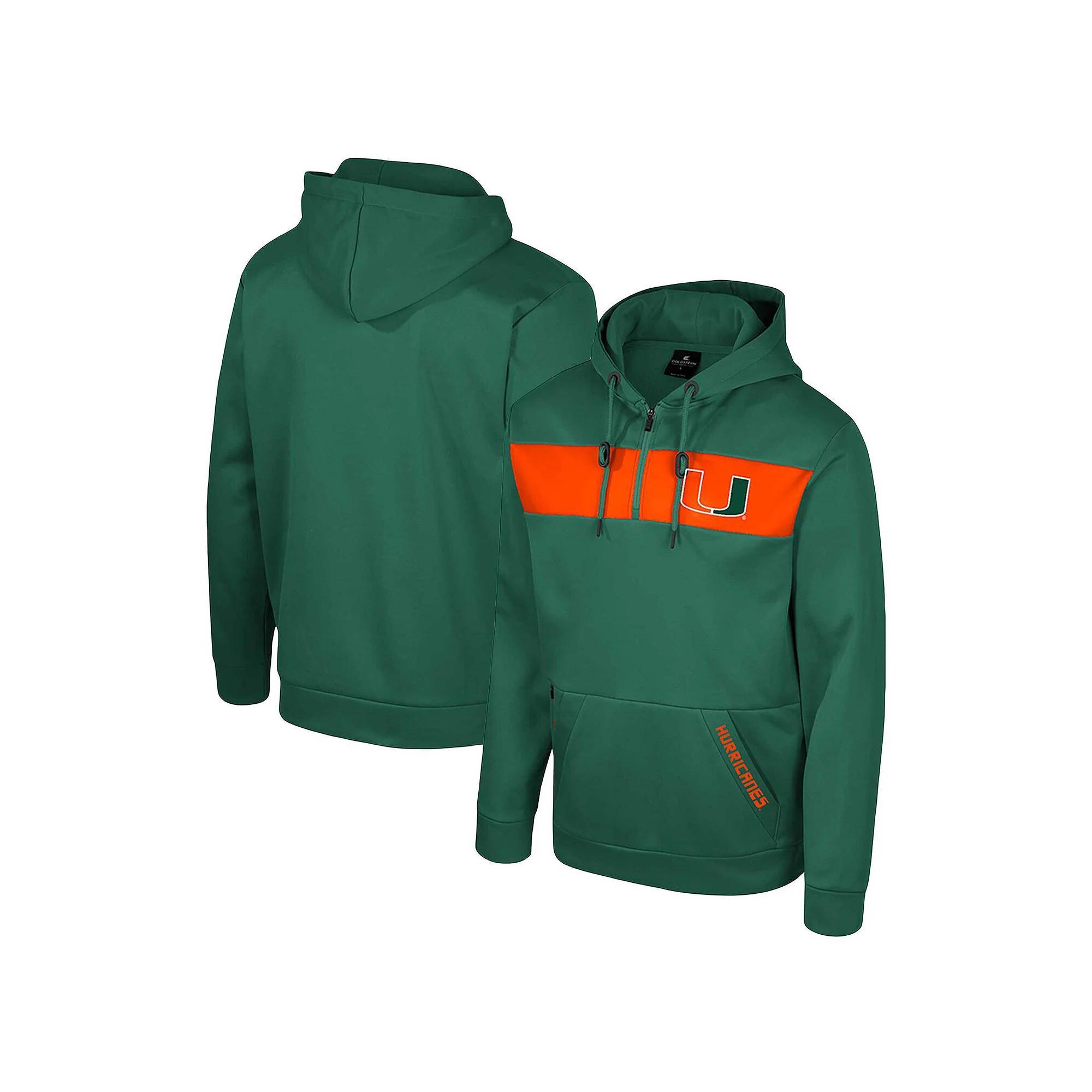 Men's Colosseum  Green Miami Hurricanes Quarter-Zip Hoodie, Size: Medium Product Image