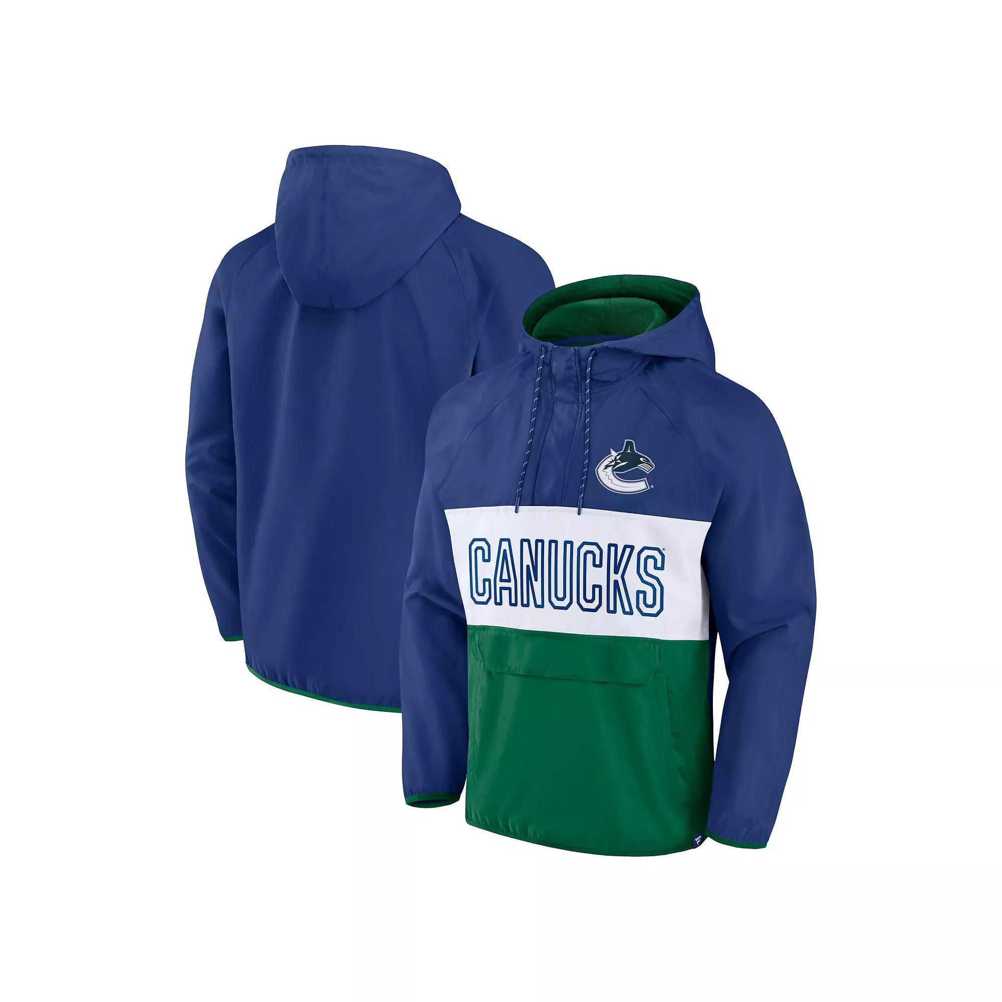 Mens Fanatics Blue/Green Vancouver Canucks Backhand Shooter Defender Anorak Raglan Hoodie Quarter-Zip Jacket Product Image