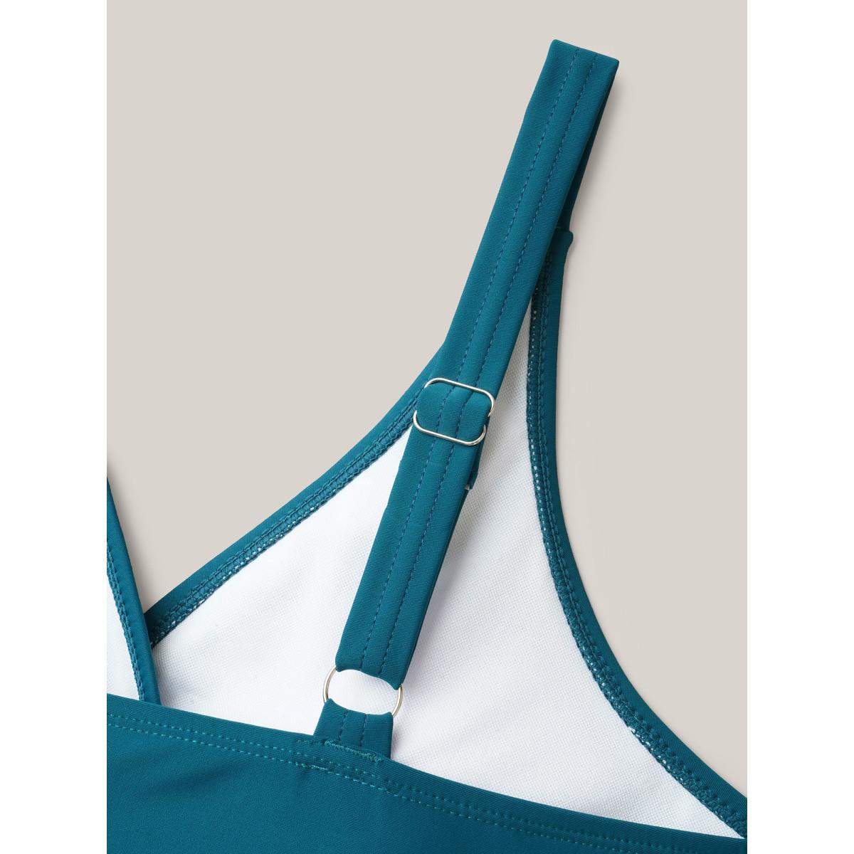 Plus Size Curvy Hem Fit Flare Swim Dress Women's Swimwear Teal Beach Bodycon Heart neckline High stretch Curve Swim Dresses BloomChic 26/4X Product Image