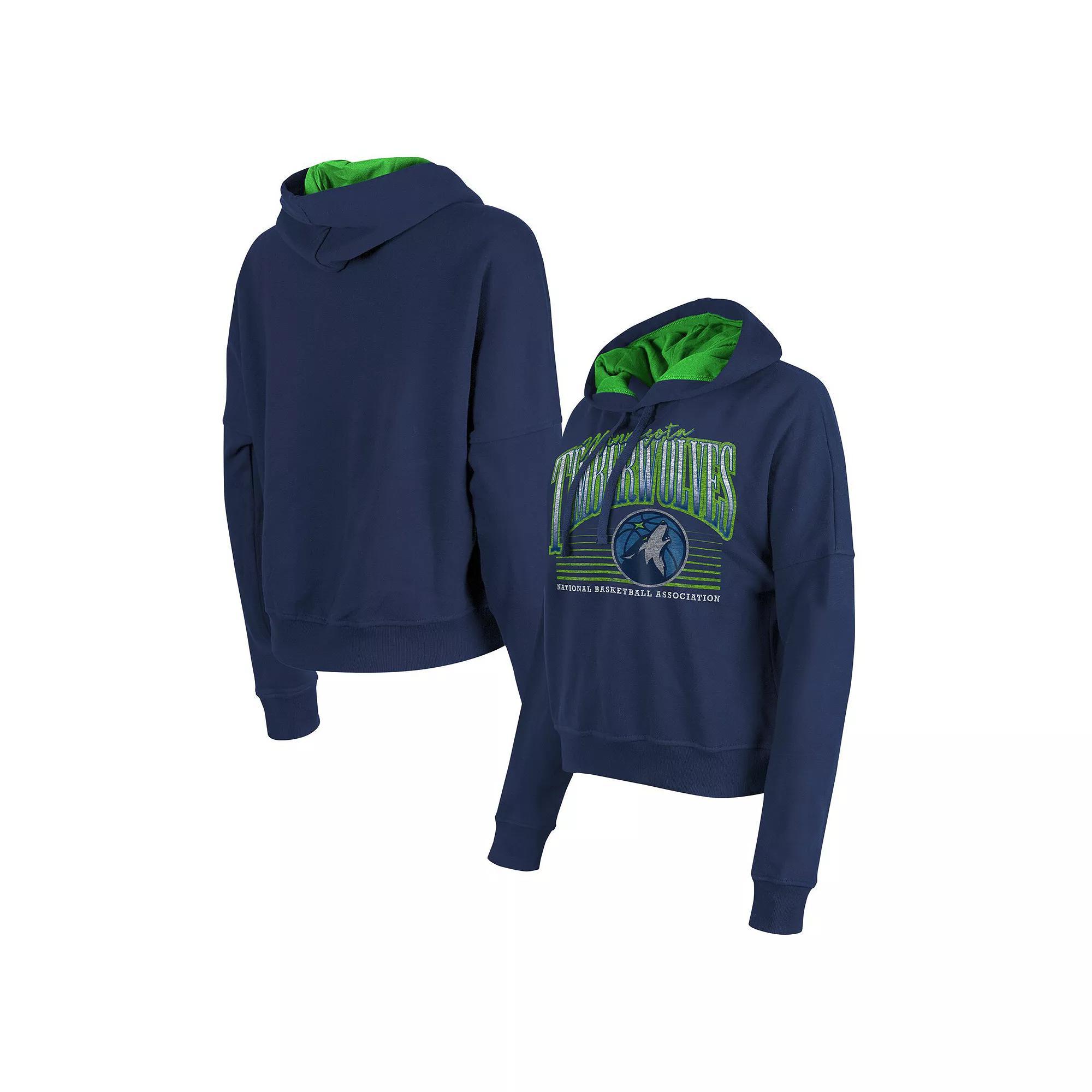 Women's New Era Navy Minnesota Timberwolves Boxy Pullover Hoodie, Size: Small, Blue Product Image