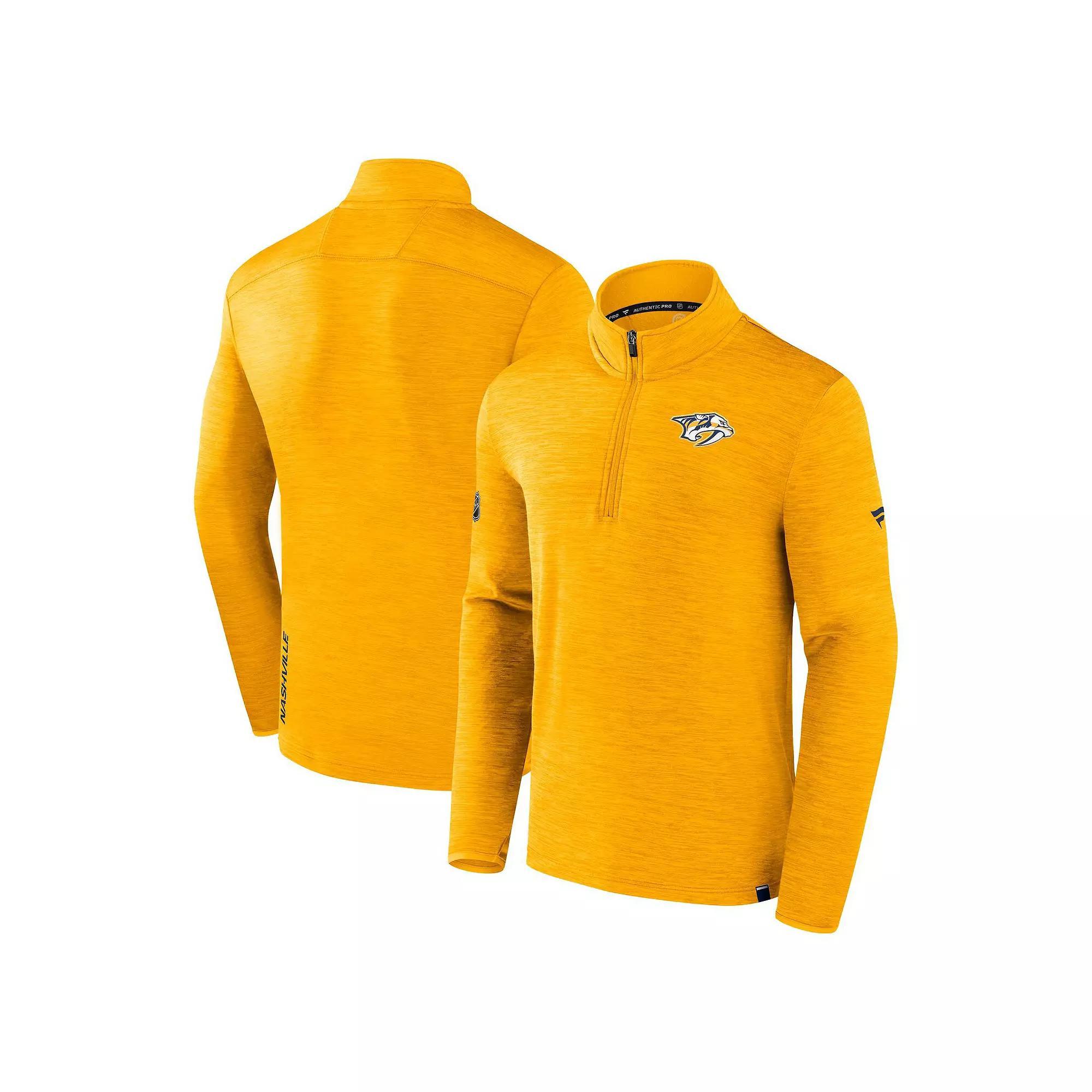 Men's Fanatics  Heather Gold Nashville Predators Authentic Pro Lightweight Quarter-Zip Pullover, Size: Medium, Pdt Gold Product Image