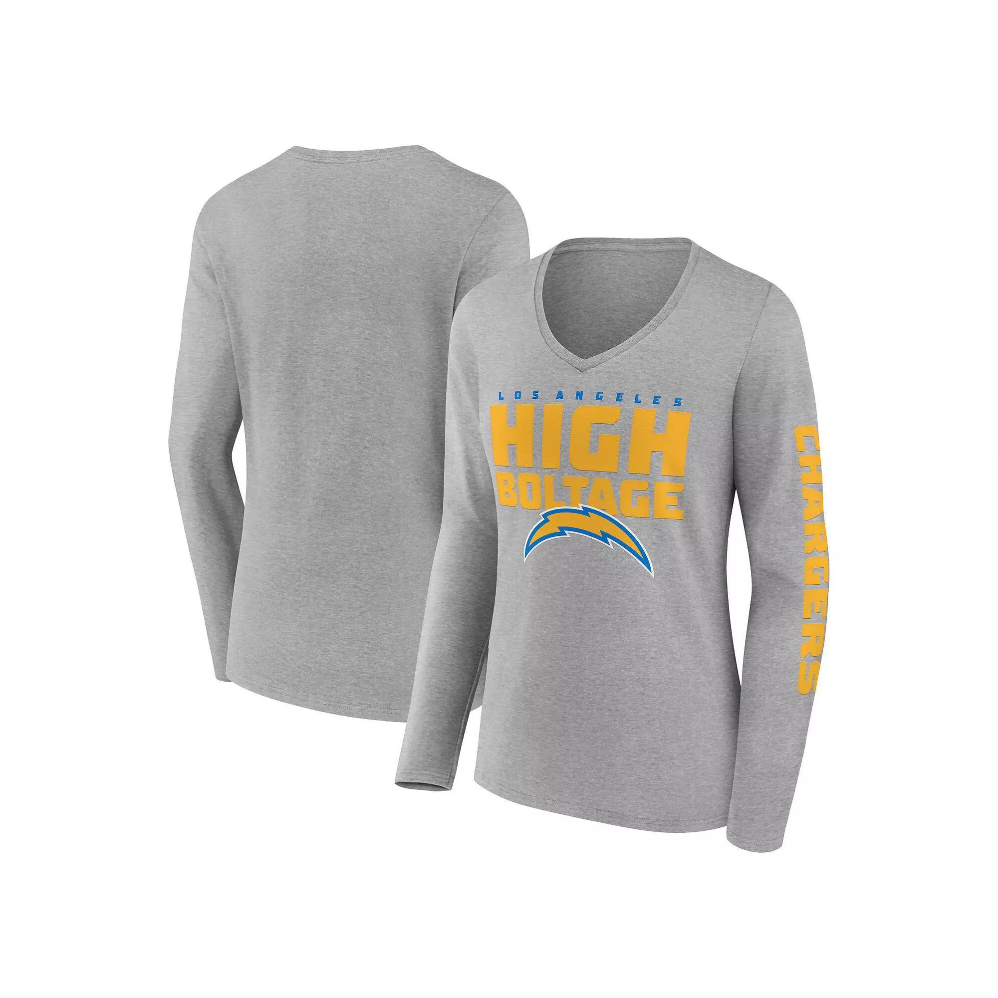 Women's Fanatics Heather Gray Los Angeles Chargers Hometown Sweep Long Sleeve V-Neck T-Shirt, Size: 3XL, Grey Product Image