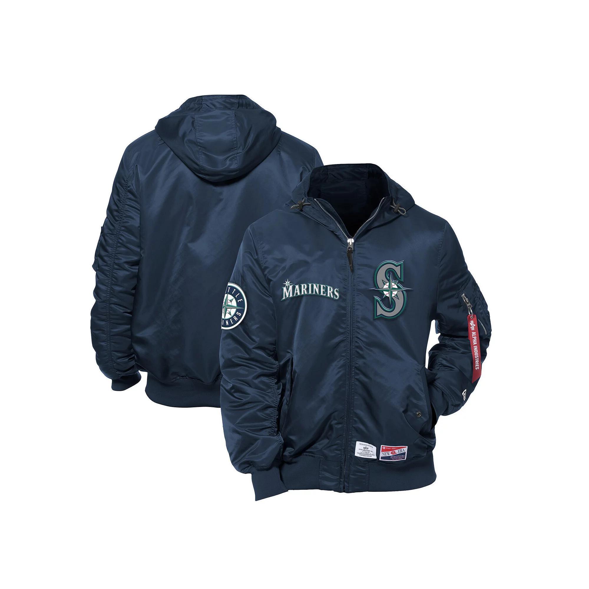 Men's New Era x Alpha Industries Navy Seattle Mariners Current Day Full-Zip Hooded Nylon Bomber Jacket, Size: Large, Blue Product Image