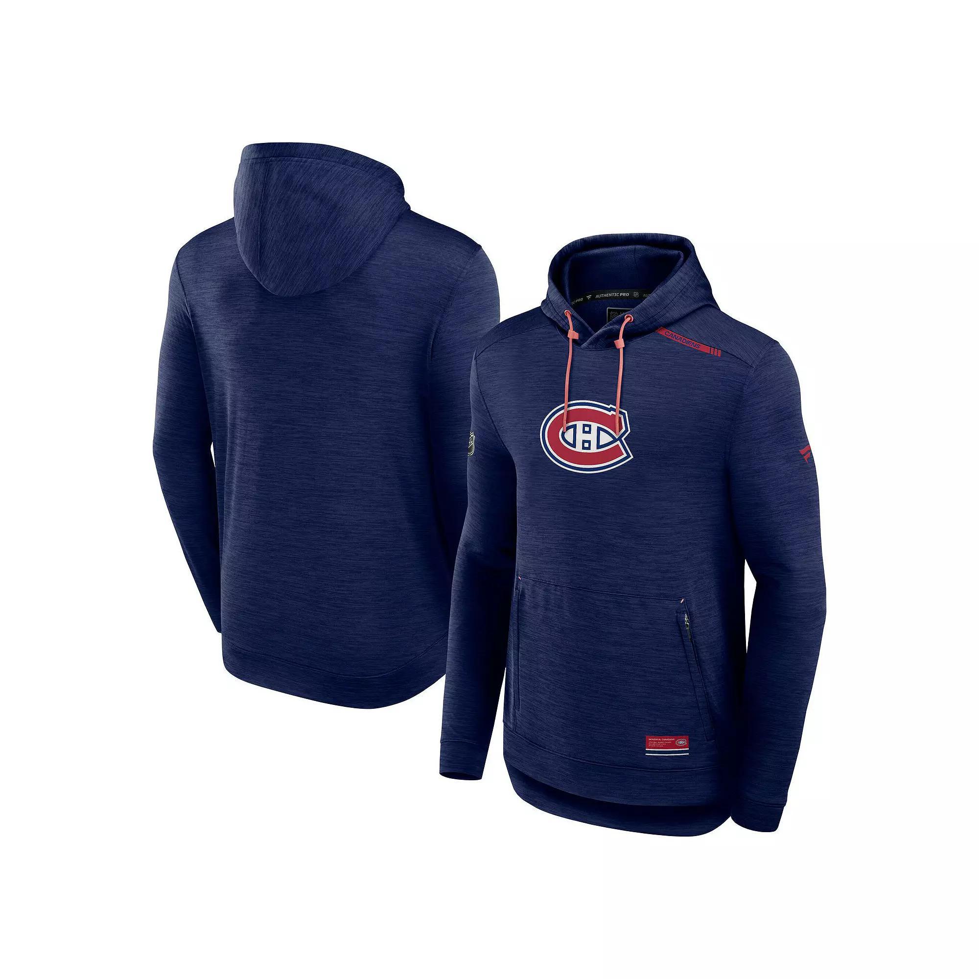 Men's Fanatics Heather Navy Montreal Canadiens Authentic Pro Tech Pullover Hoodie, Size: XL, Cnd Blue Product Image