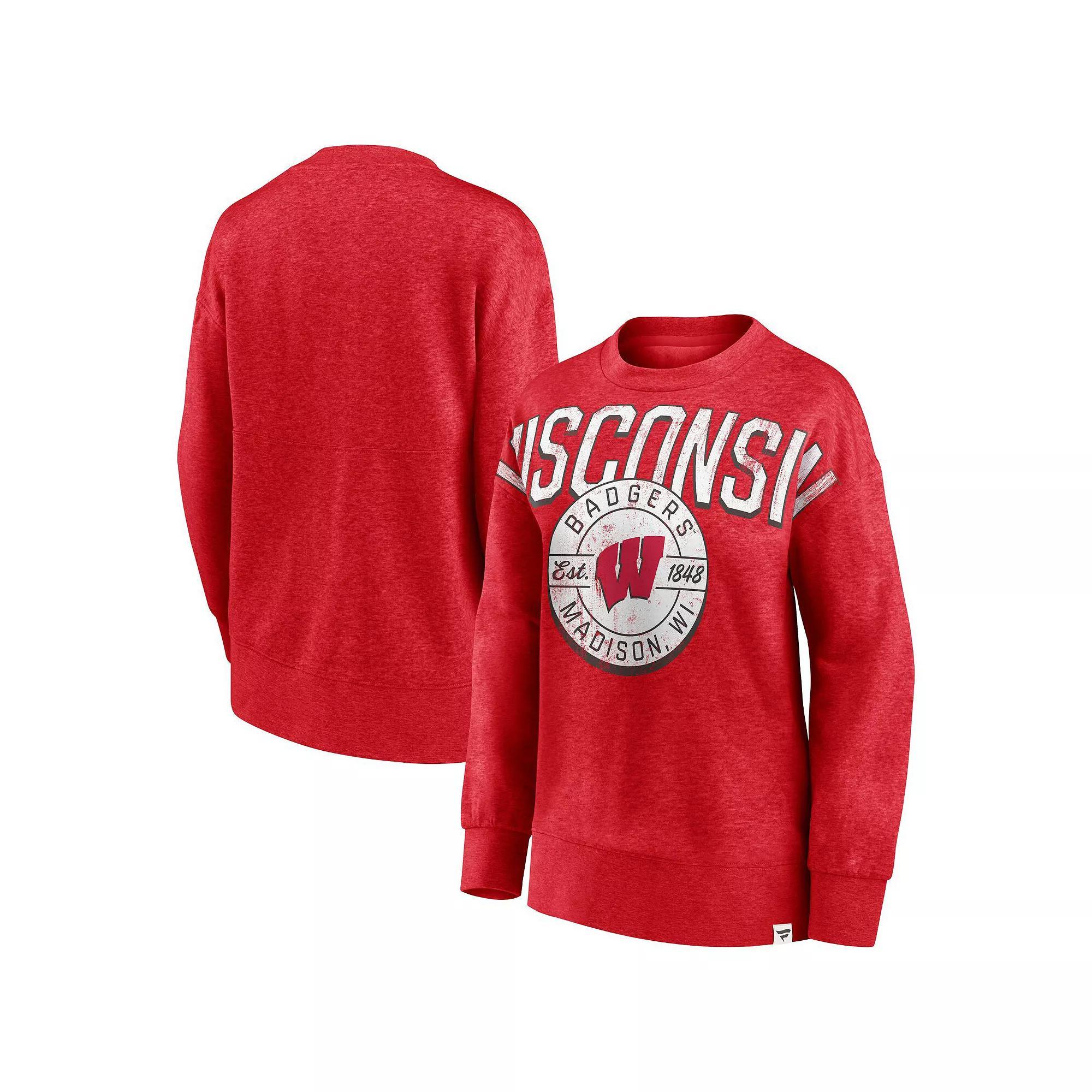 Womens Fanatics Branded Heathered Wisconsin Badgers Jump Distribution Pullover Sweatshirt Product Image