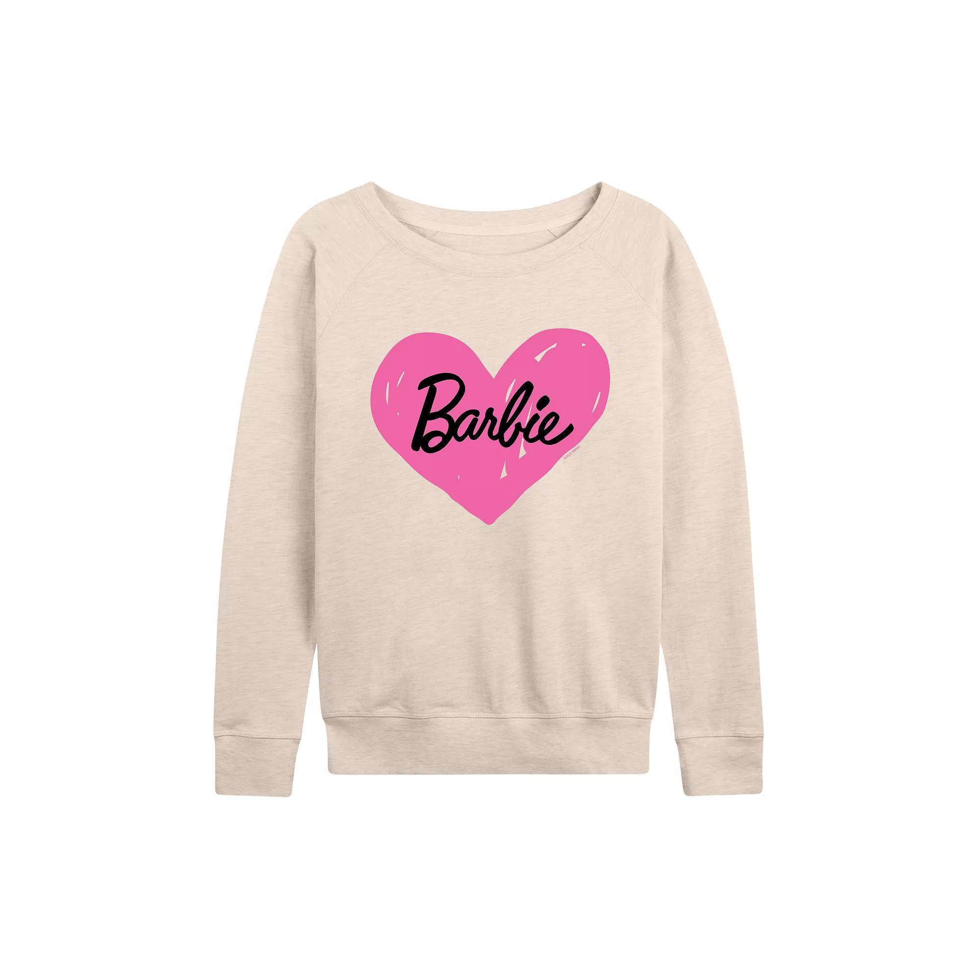 Womens Barbie Hand Painted Heart Logo French Terry Long Sleeve Tee, Girls Product Image
