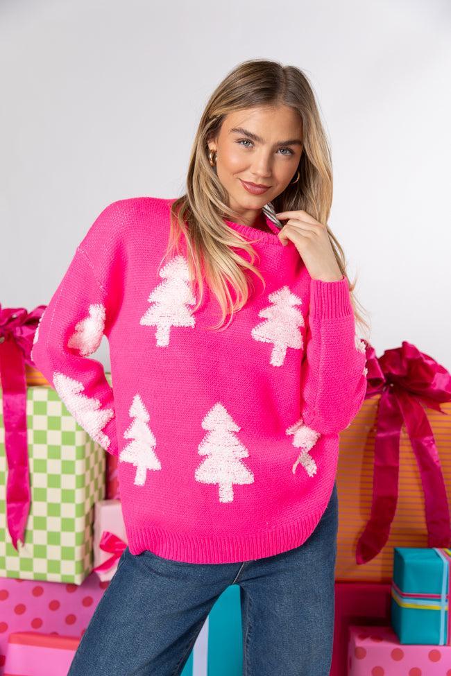 Under The Mistletoe Pink And Cream Christmas Tree Sweater FINAL SALE Product Image