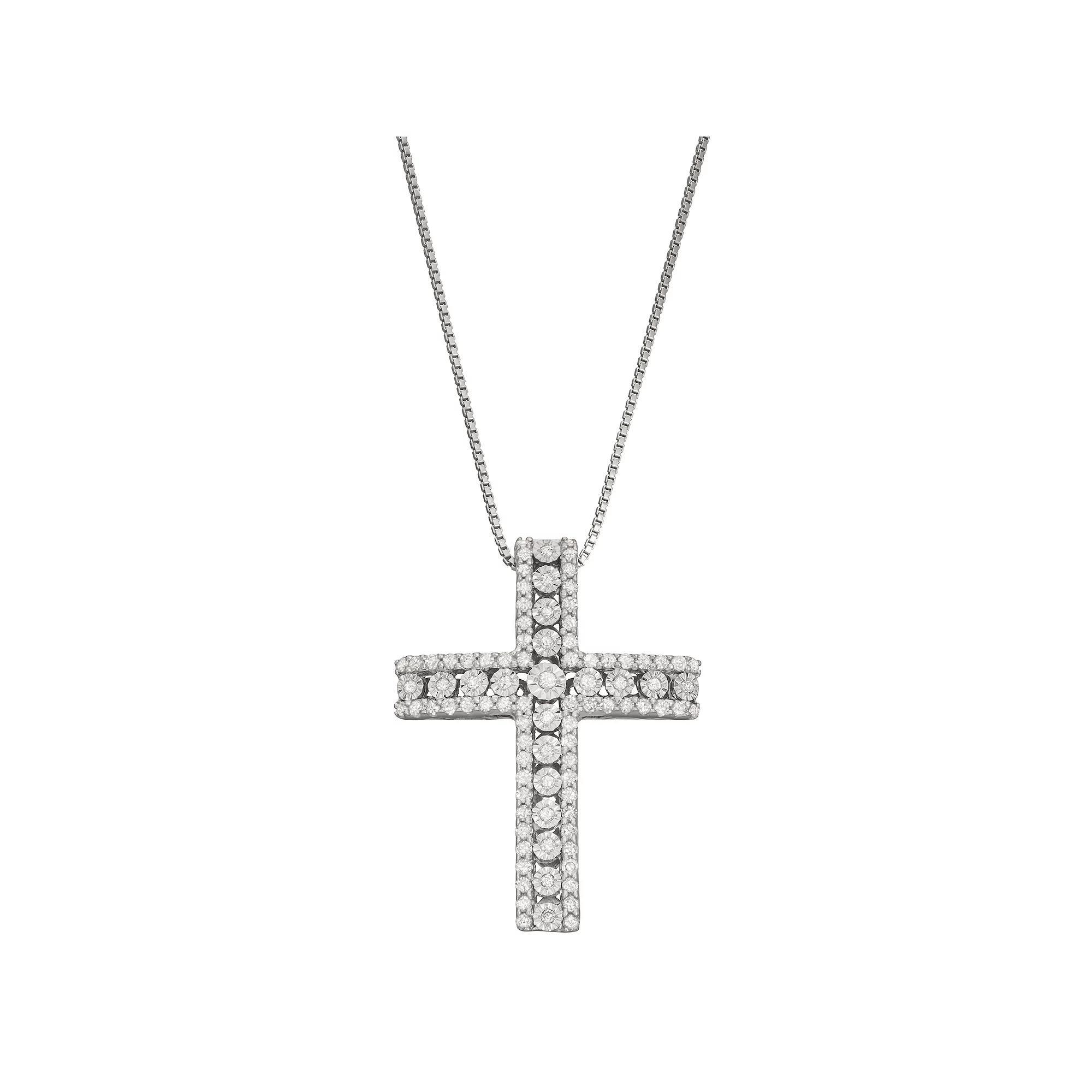 HDI Sterling Silver 1/2 Carat T.W. Diamond Cross Pendant Necklace, Women's, Size: 18" Product Image