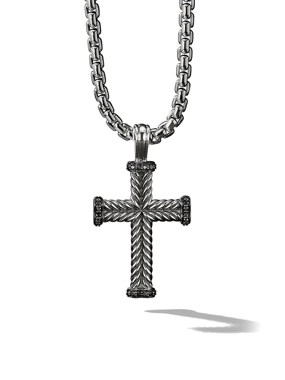 David Yurman Mens Chevron Cross Pendant in Sterling Silver with Black Diamonds, 33.5mm Product Image
