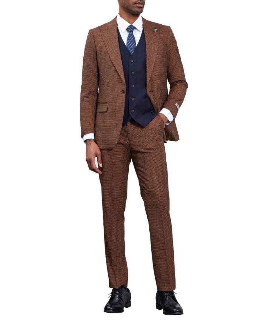 Stacy Adams - 3 Piece Suit Glen Plaid Hybrid Fit Peak Lapel in Brown Product Image