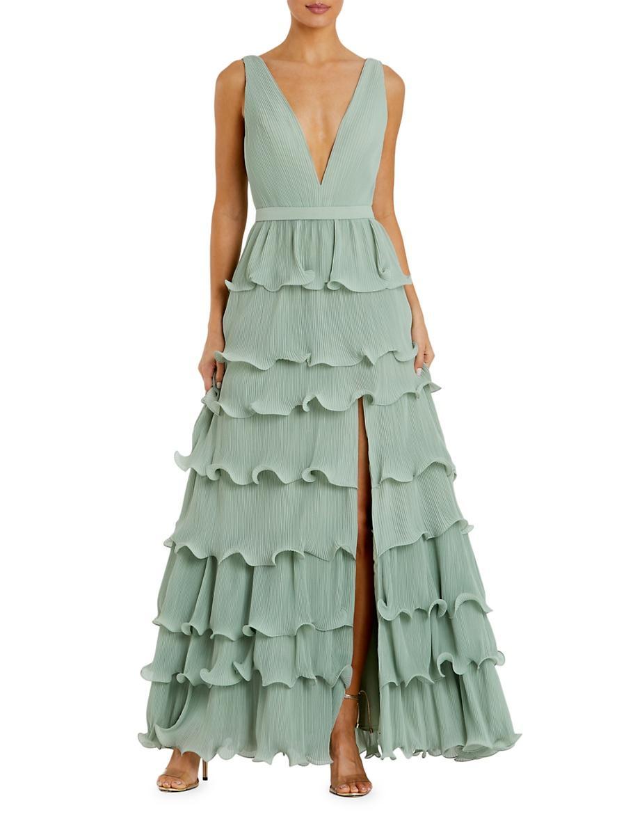 Womens Ruffled V-Neck Tiered Maxi Dress Product Image