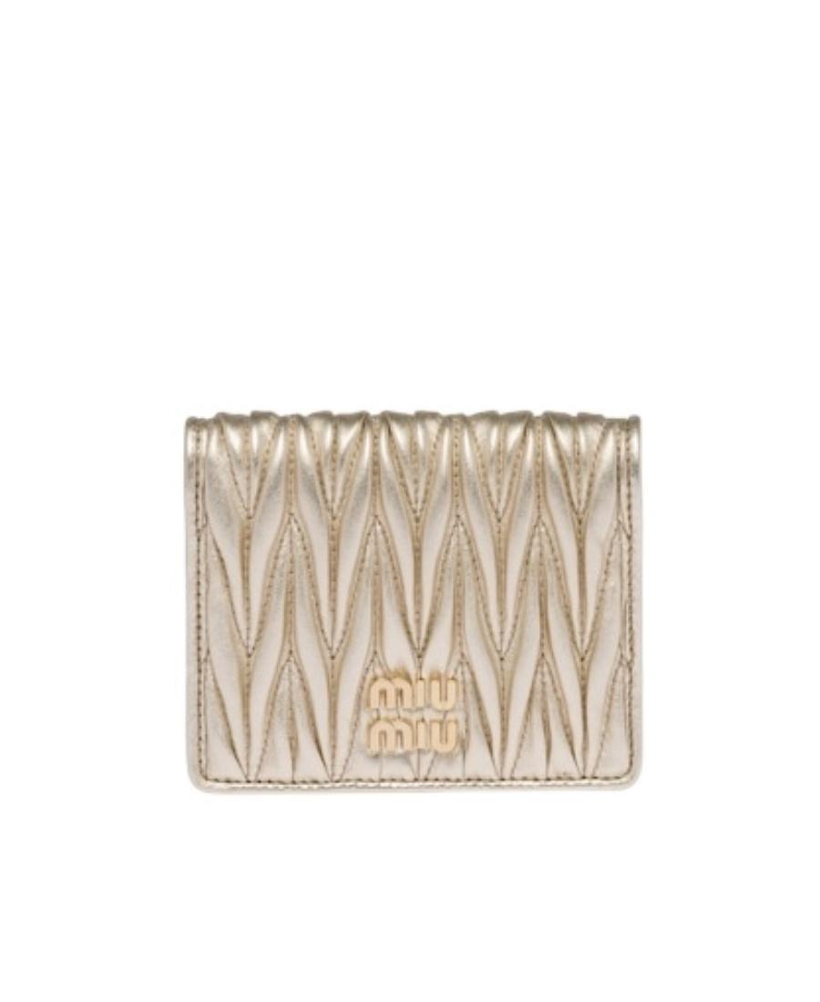 MIU MIU Logo-plaque Matelassé Wallet In Nude Product Image