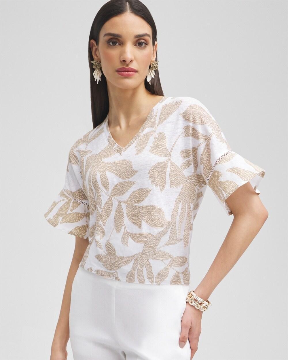 Leaves Linen Blend Flutter Sleeve Top Product Image