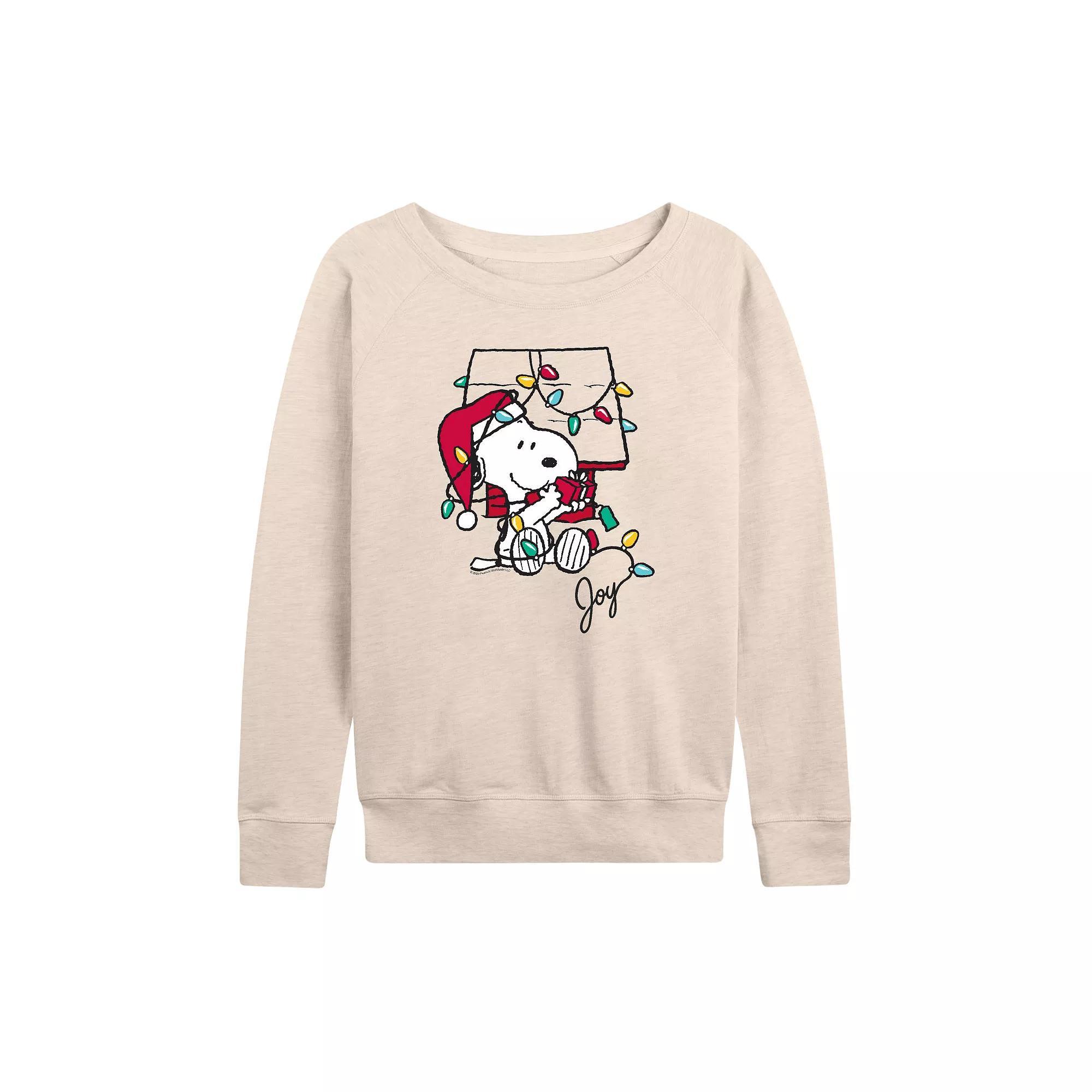 Women's Peanuts Snoopy Joyful Moment French Terry Long Sleeve Tee, Size: Large, Beige Product Image