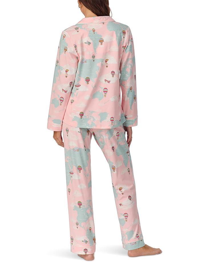 Cotton Knit Long Sleeve Notch Collar Pj Set Product Image