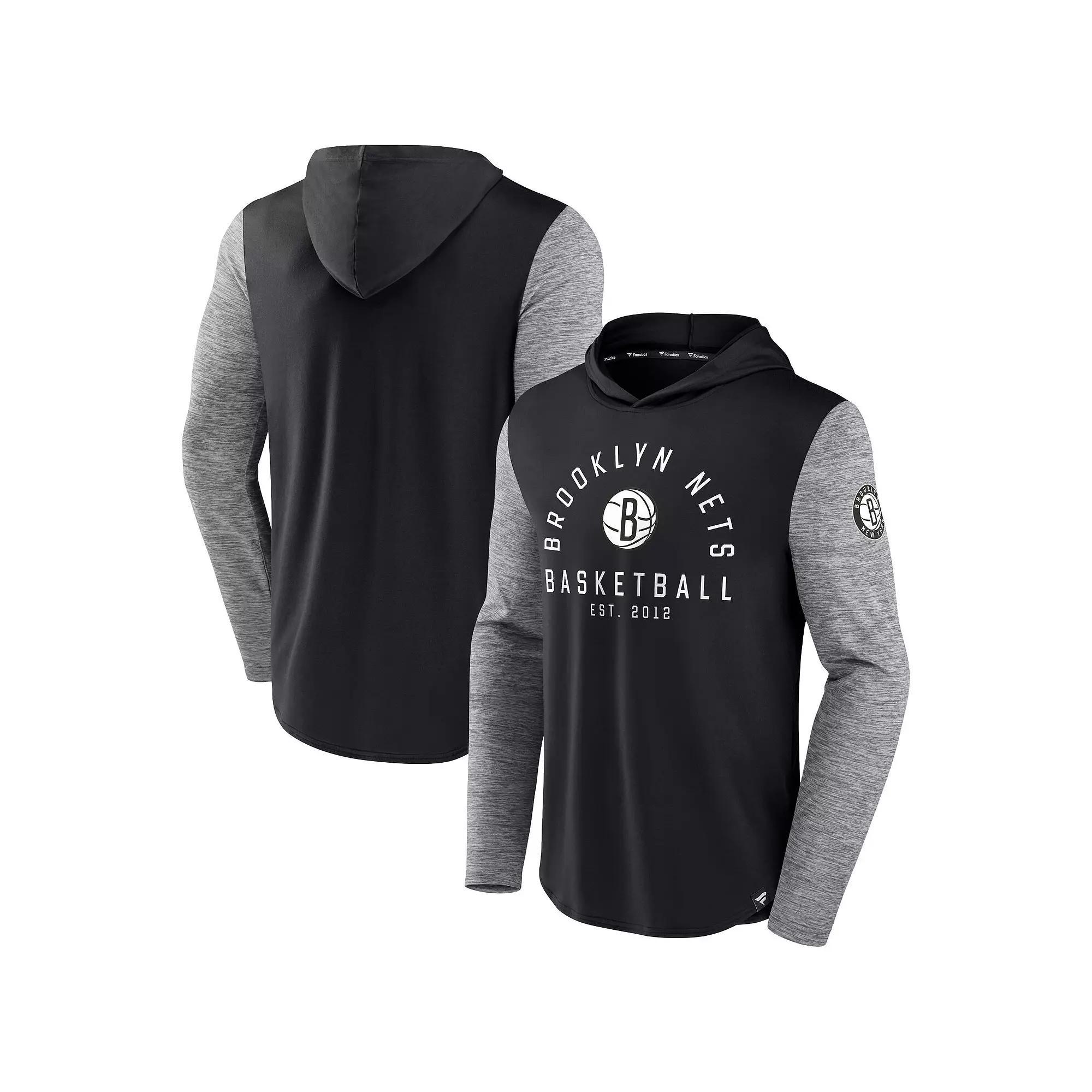 Men's Fanatics Branded Black/Heathered Charcoal Brooklyn Nets Deep Rotation Performance Pullover Hoodie, Size: XL Product Image