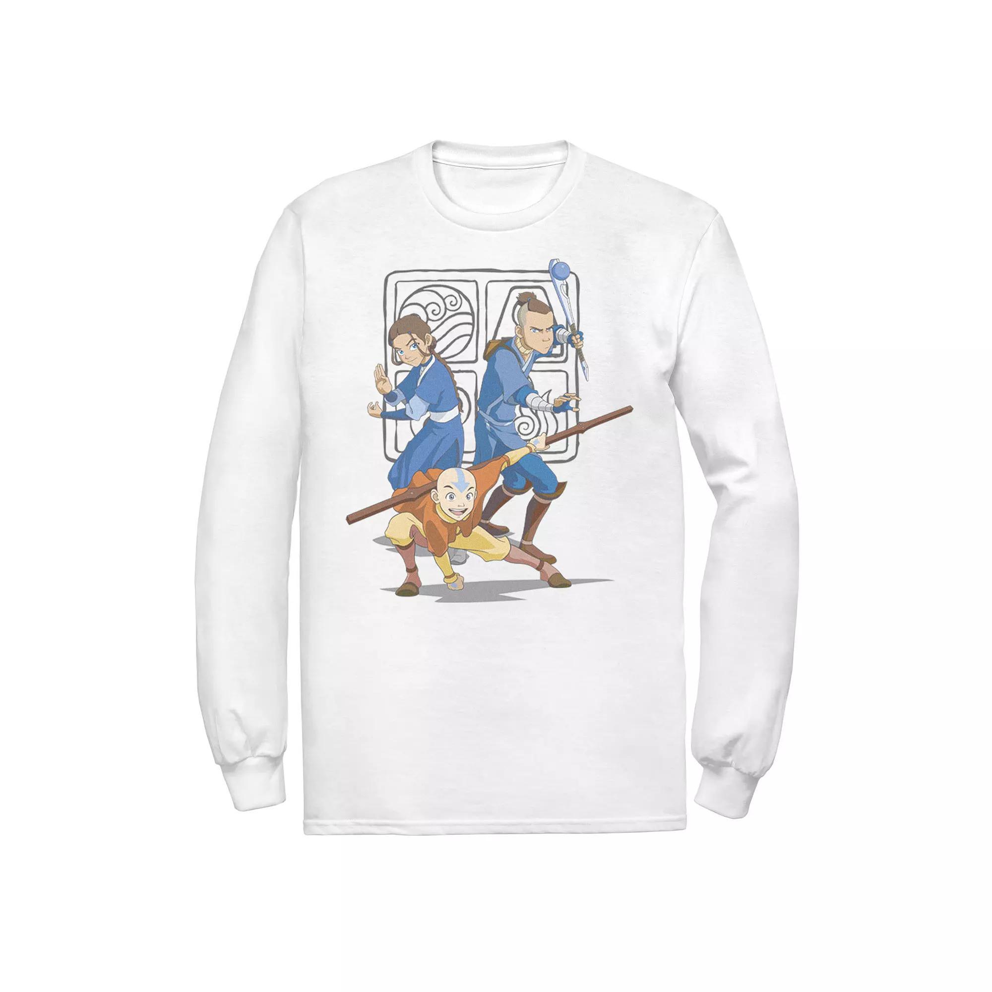 Men's Nickelodeon Avatar The Last Airbender Main Cast Group Shot Symbol Long Sleeve Graphic Tee, Size: XXL, Athletic Grey Product Image