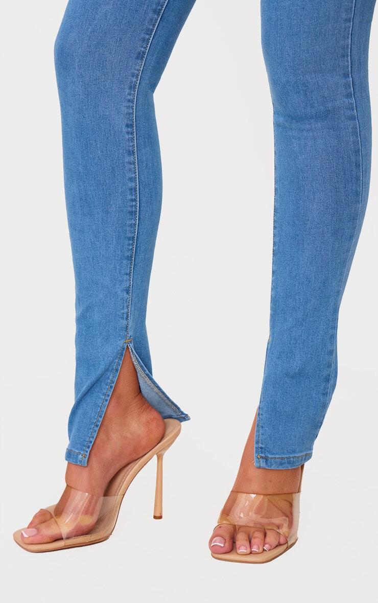 Light Blue Wash Side Split Hem Skinny Jeans Product Image
