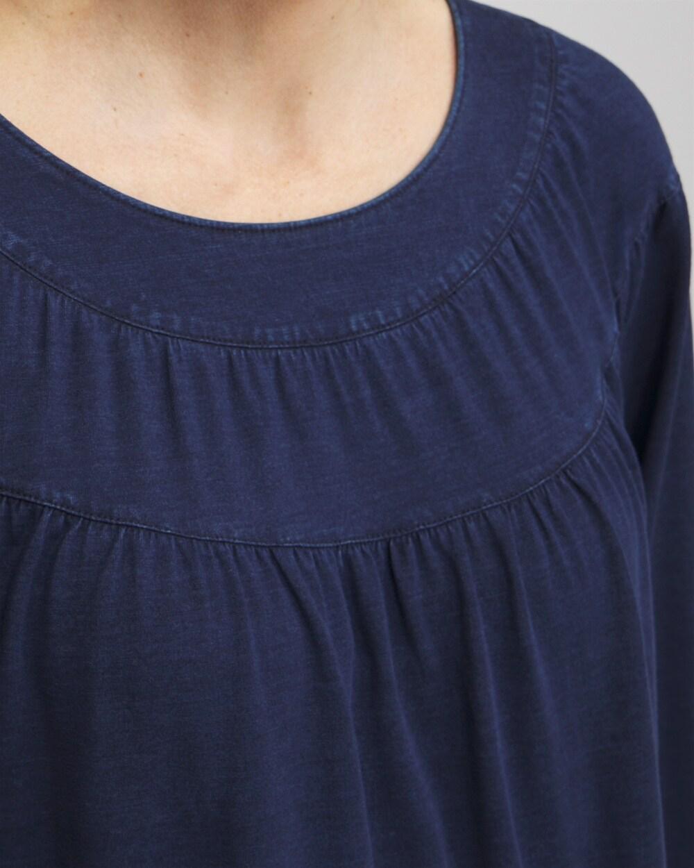 Faux Denim Eyelet Trim Top Product Image