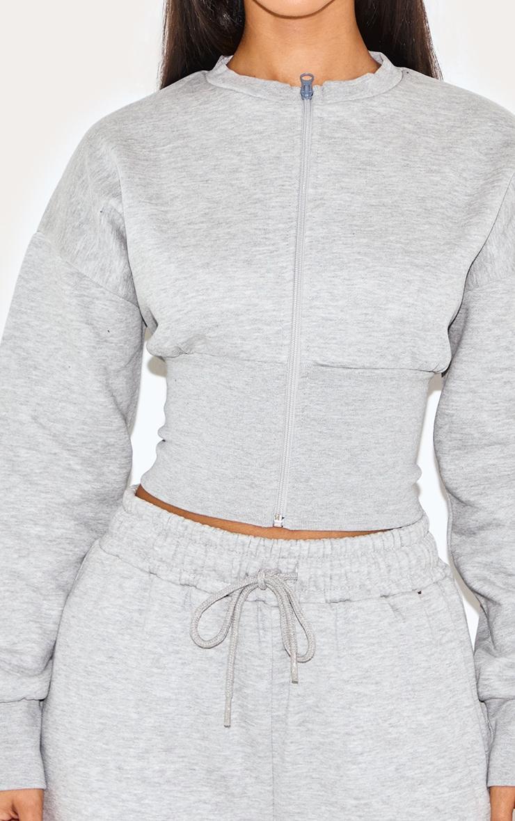 Petite Grey Marl Elasticated Hem Zip Up Sweatshirt Product Image