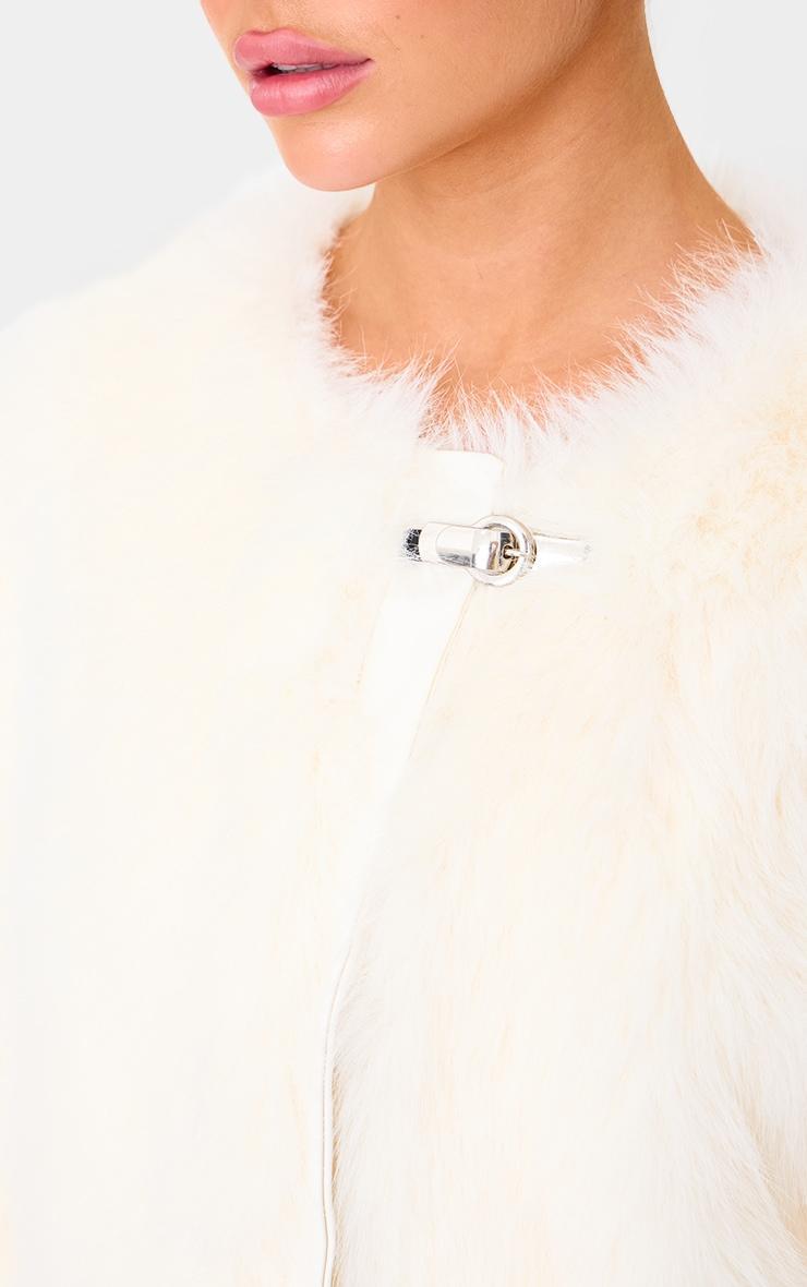 Cream Metal Trim Detail Faux Fur Jacket Product Image