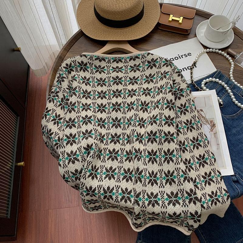 Crew Neck Patterned Sweater Product Image