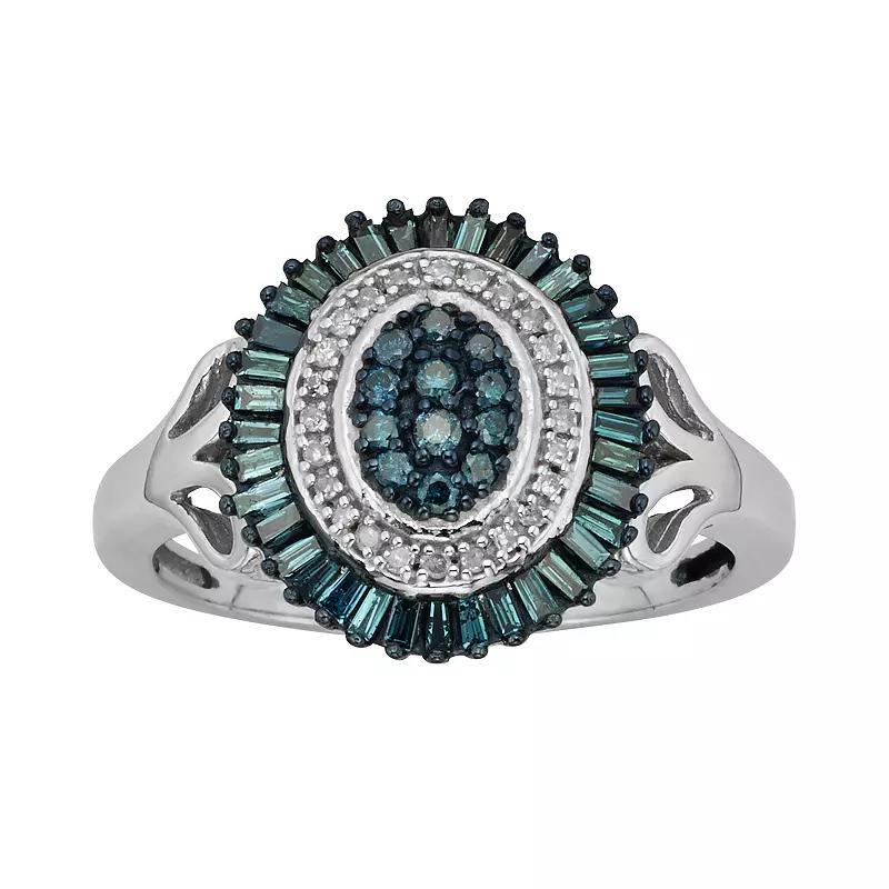 Jewelexcess Sterling Silver 1/2-ct. T.W. Blue and White Diamond Halo Ring, Women's, Size: 7 Product Image