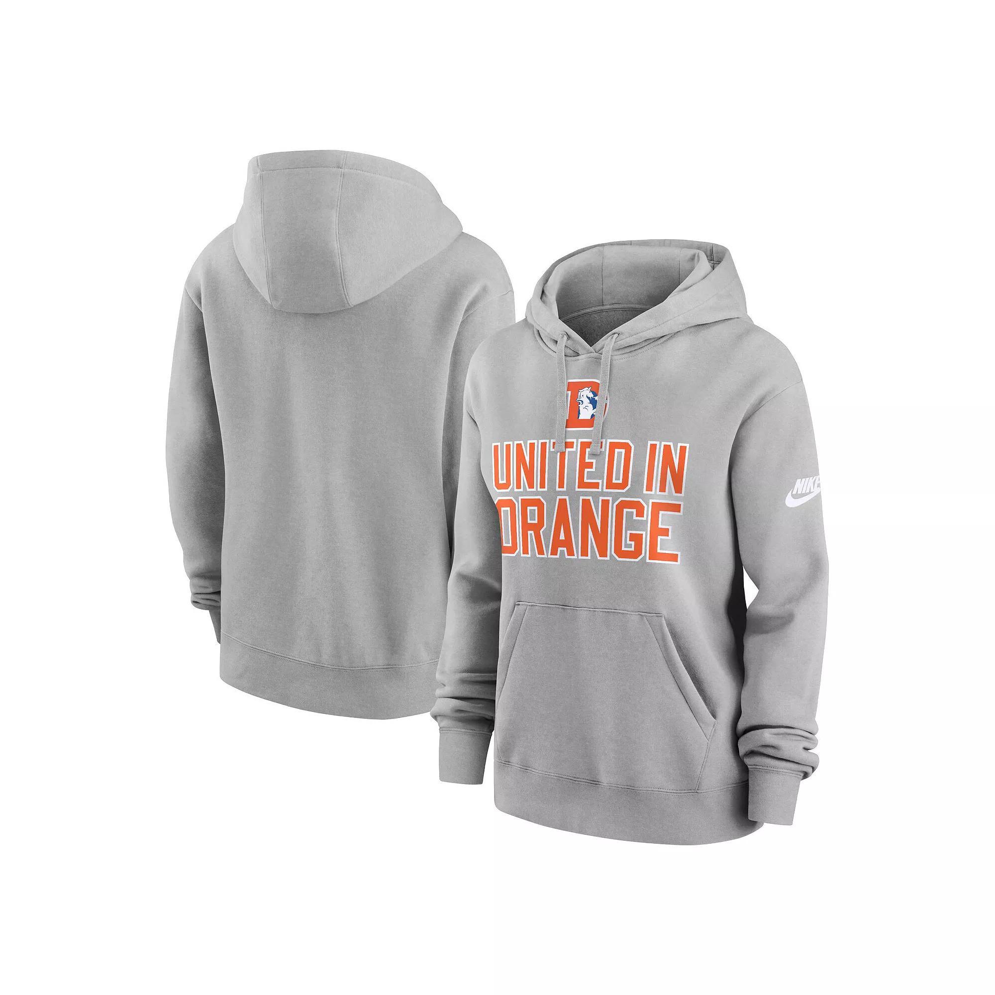 Women's Nike Heather Gray Denver Broncos Club Logo Pullover Hoodie, Size: Large, Grey Product Image