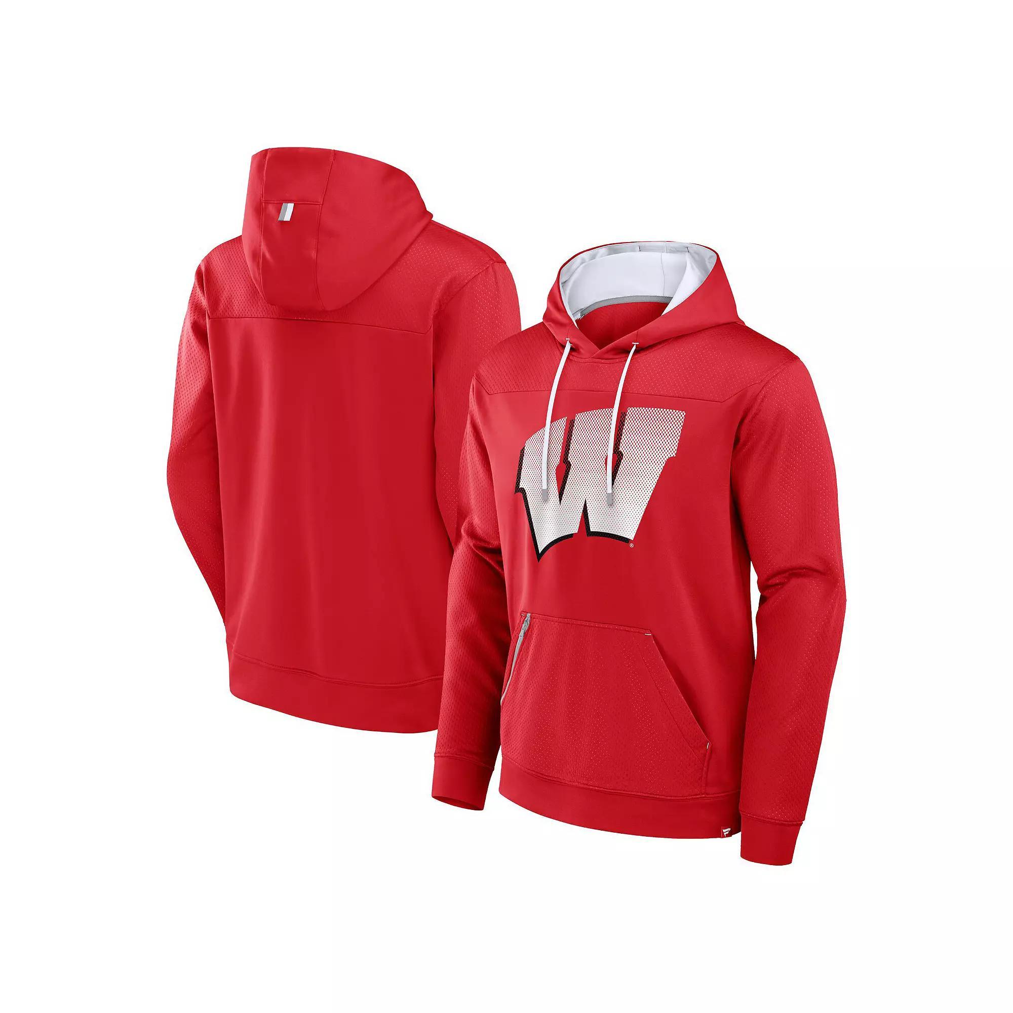 Men's Fanatics  Red Wisconsin Badgers Defender Dot Faded Primary Pullover Hoodie, Size: Medium Product Image